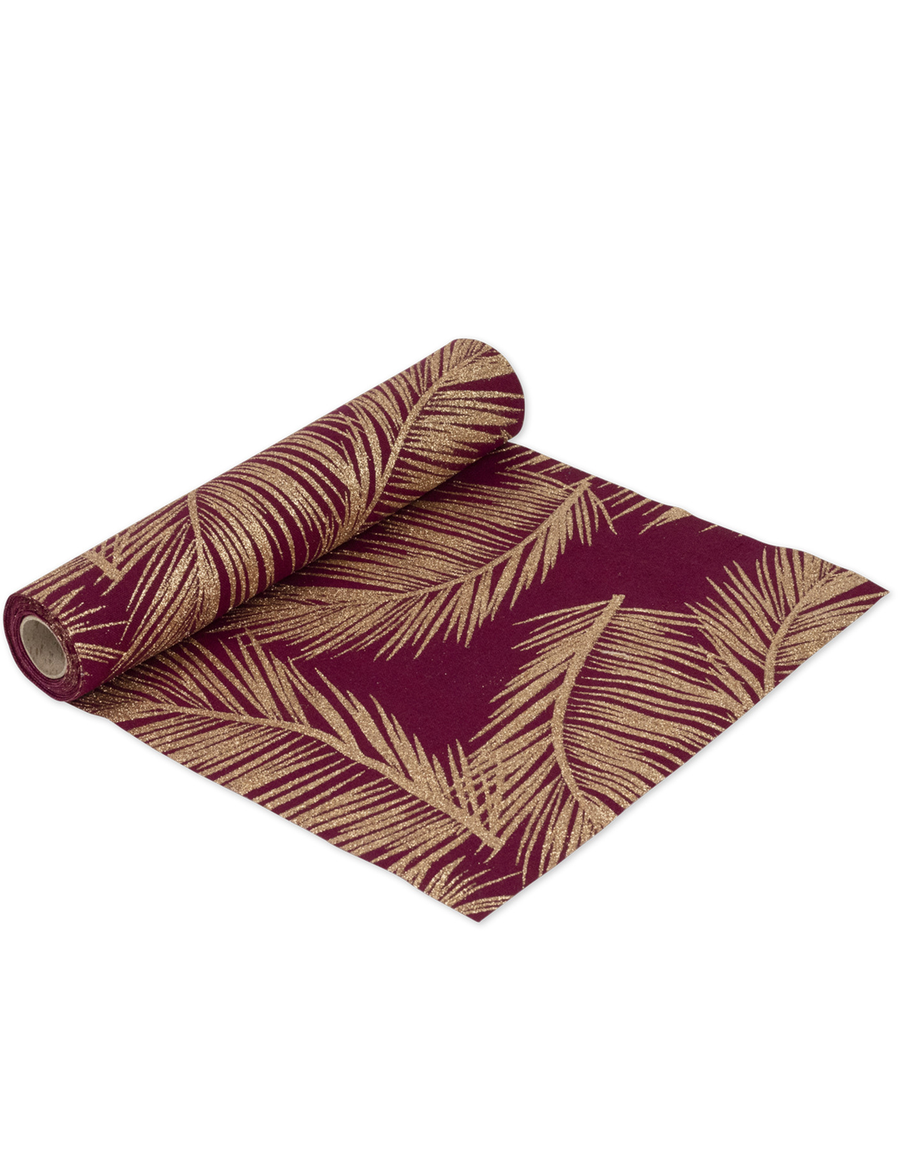 Tischläufer Leinen Marsala kupferfarbene Farne schick + glitzernd 28 cm x 5 m