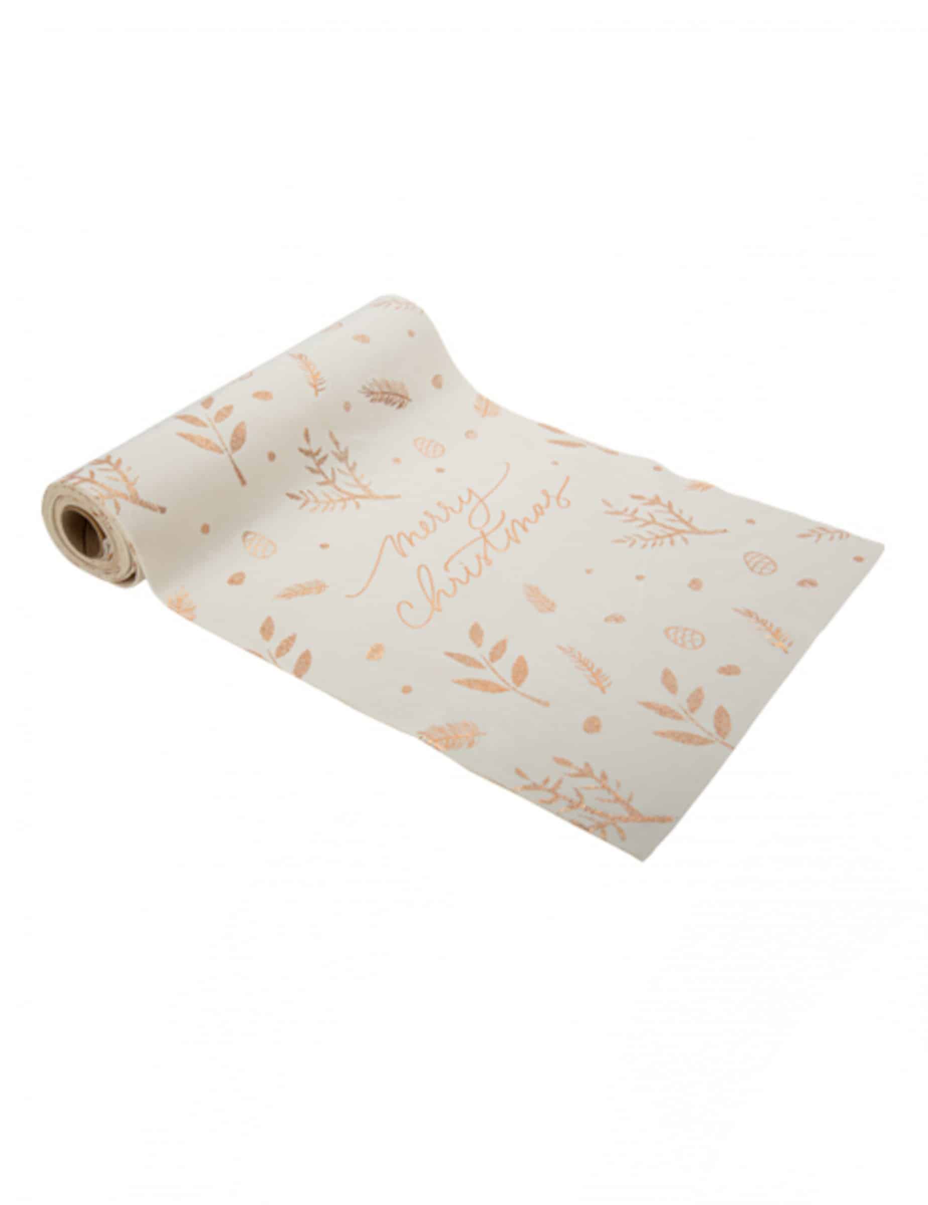 Tischläufer Merry Christmas Samt weiß Roségold 28cm x 3m