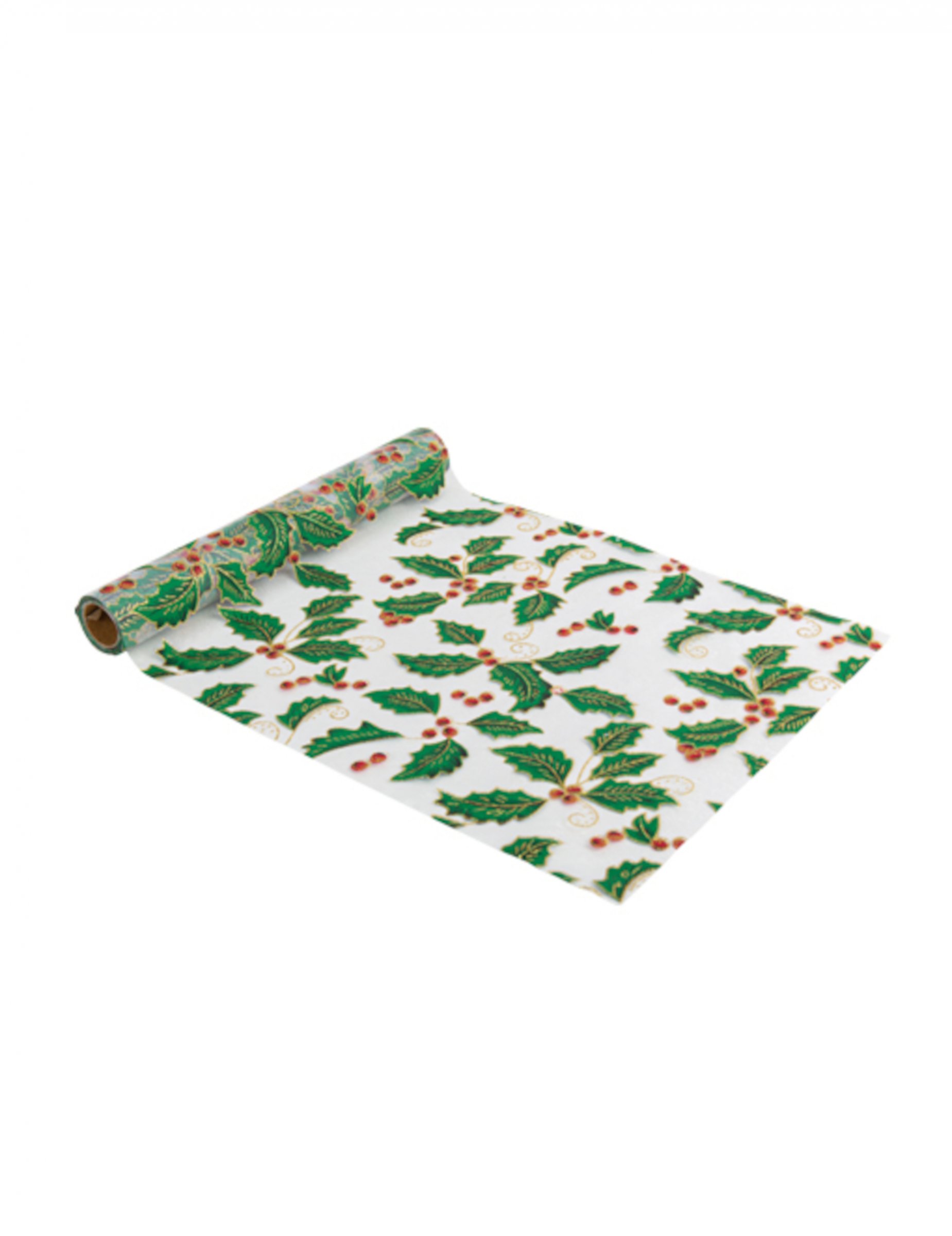 Tischläufer Organza mit Pailletten Stechpalme Weihnachten 28cm x 3m weiß