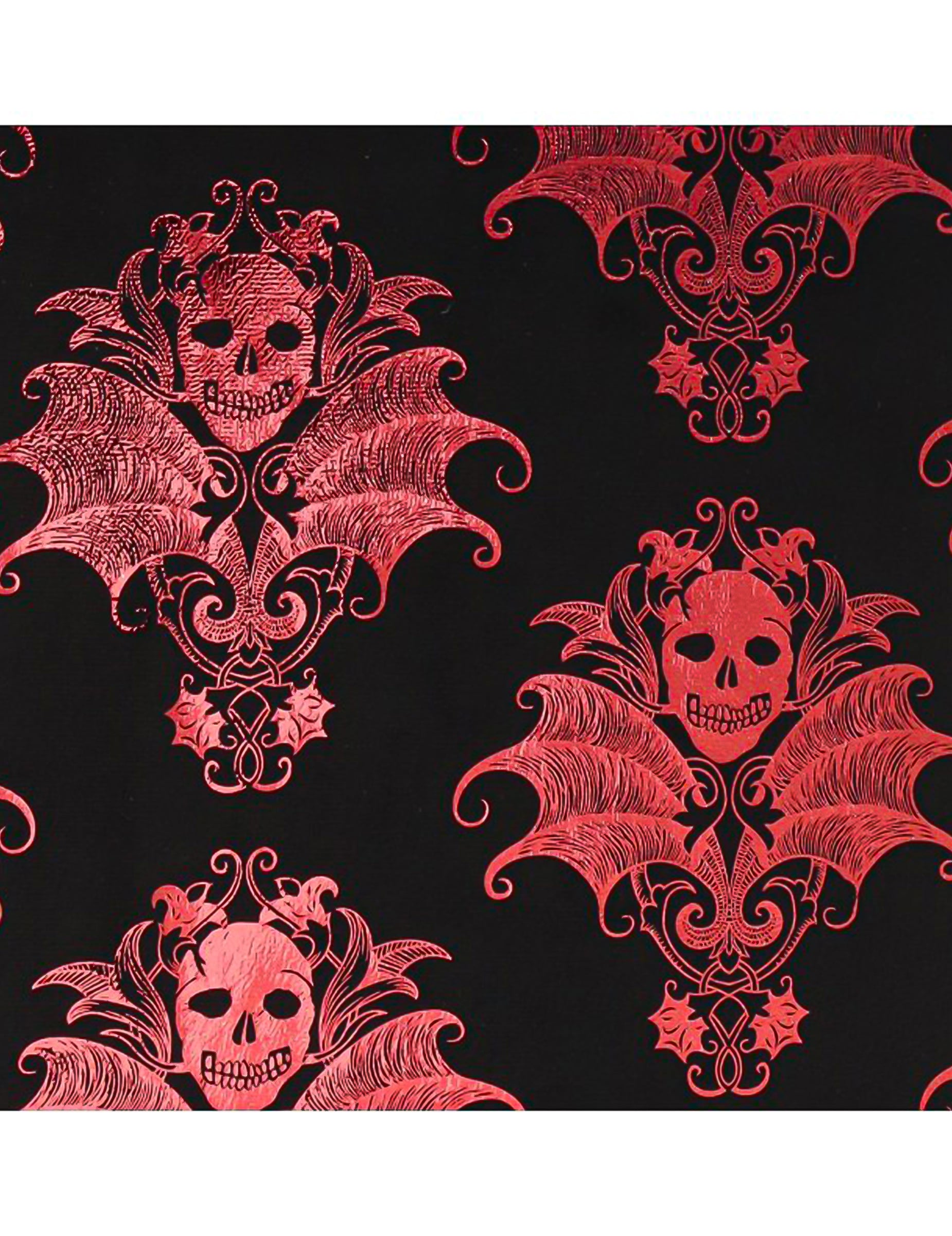 Tischläufer Samteffekt schwarz Barock-Totenkopf-Muster bordeaux 3 m