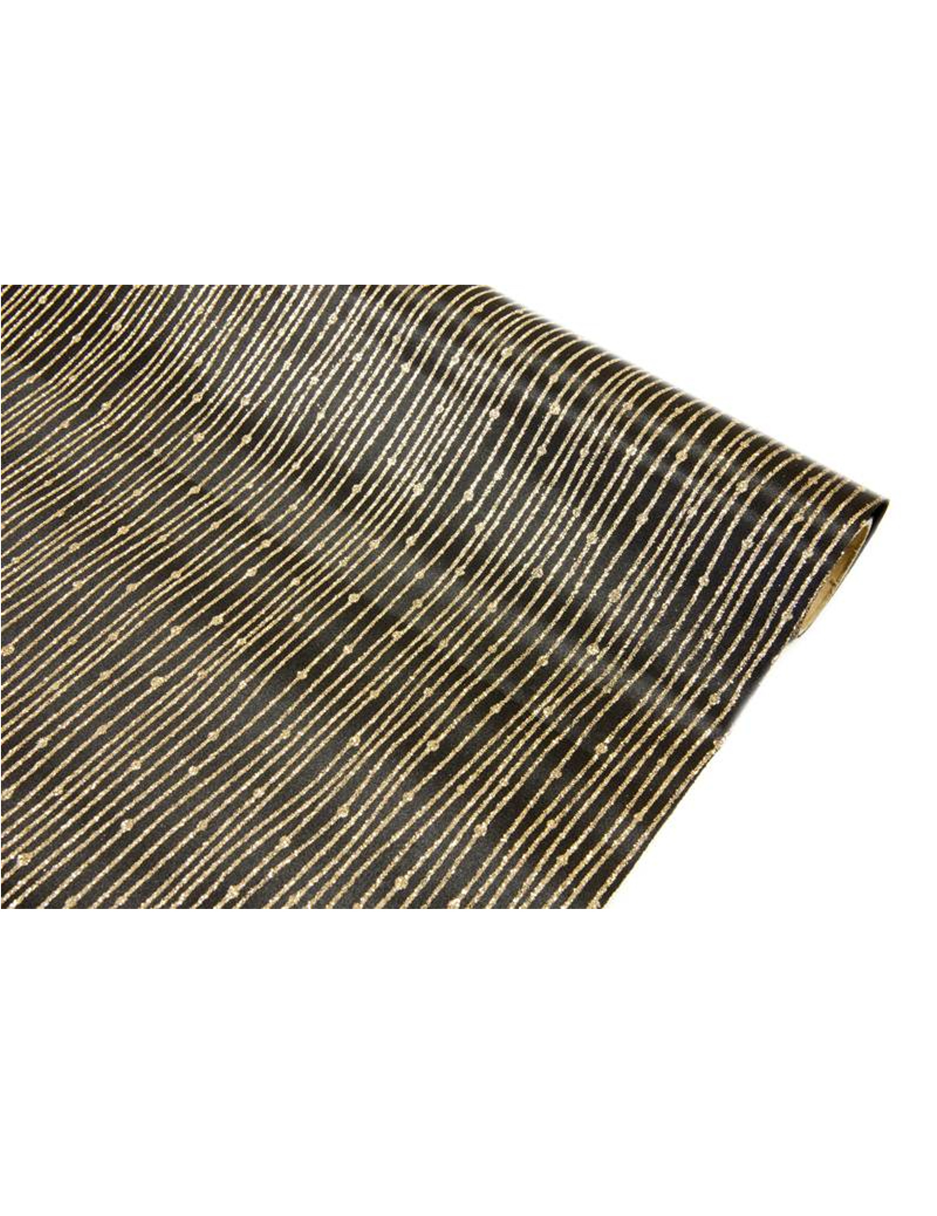 Tischläufer Satin Schwarz Goldene Pailletten 28 cm x 5 m Edel
