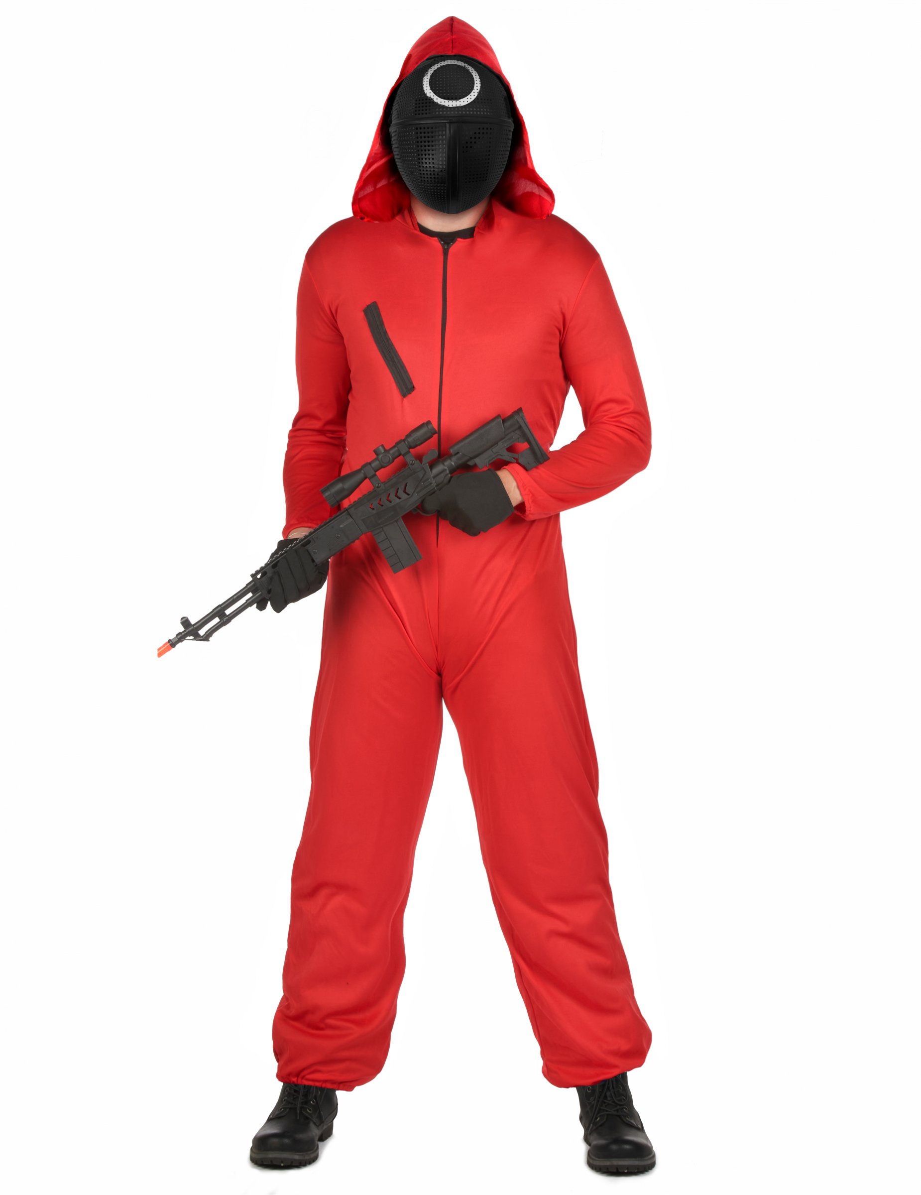 Tödlicher Wächter Horrorserien-Kostüm mit Kunststoff-Maske für Erwachsene rot-schwarz-weiss