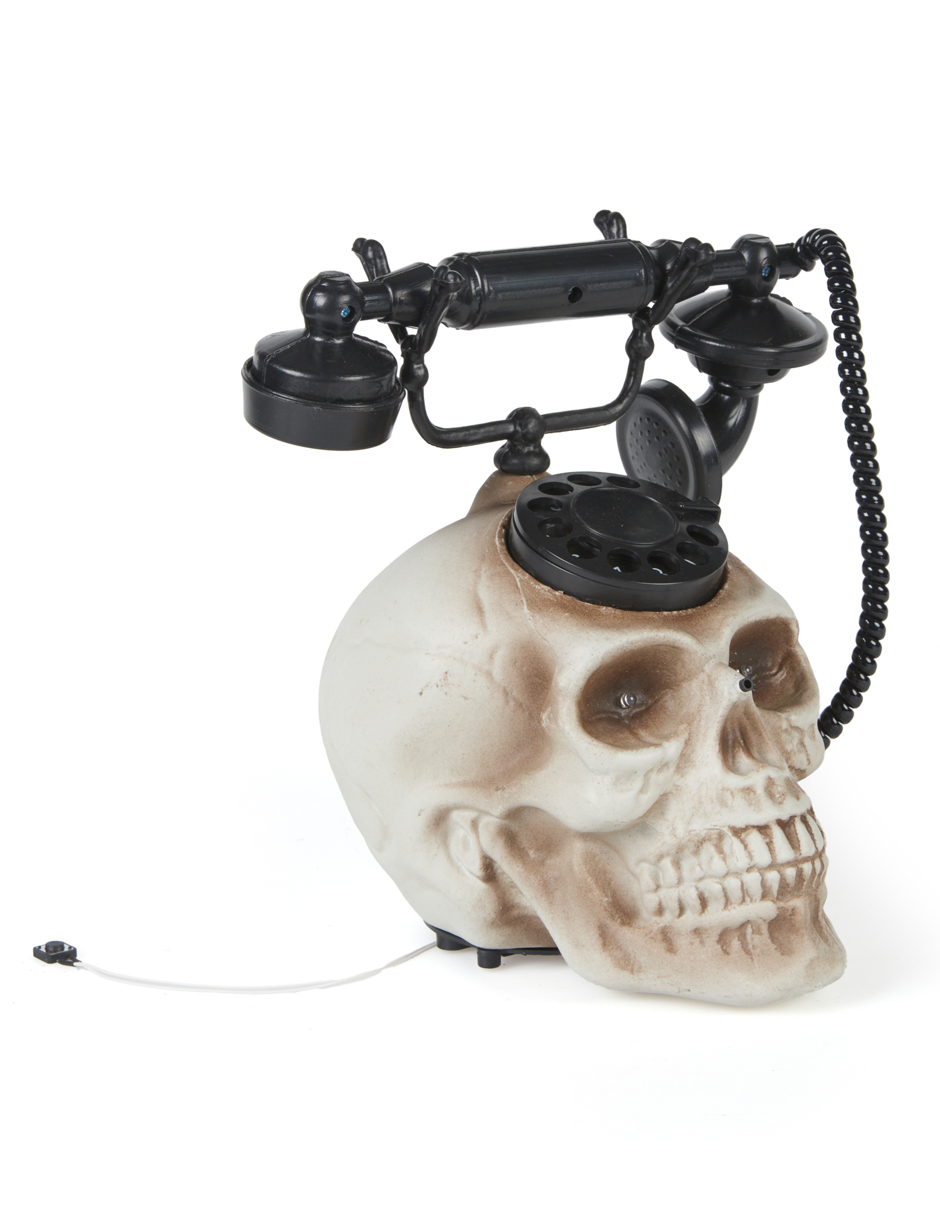 Totenkopf-Telefon mit Licht und Sound Halloween-Partydeko schwarz-braun 22x25 cm