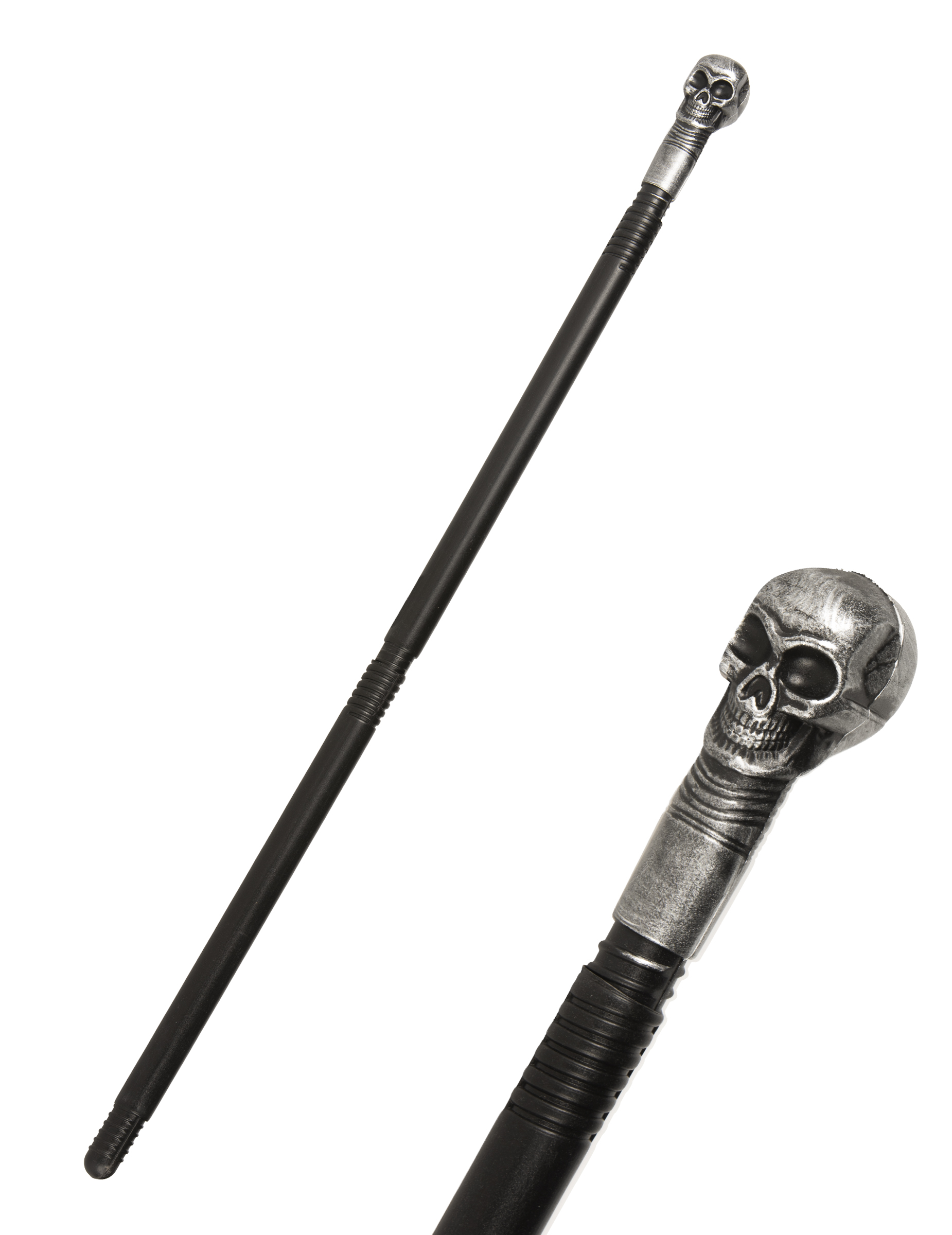 Totenkopf-Zepter Gehstock Halloween-Accessoire schwarz-silber 74 cm