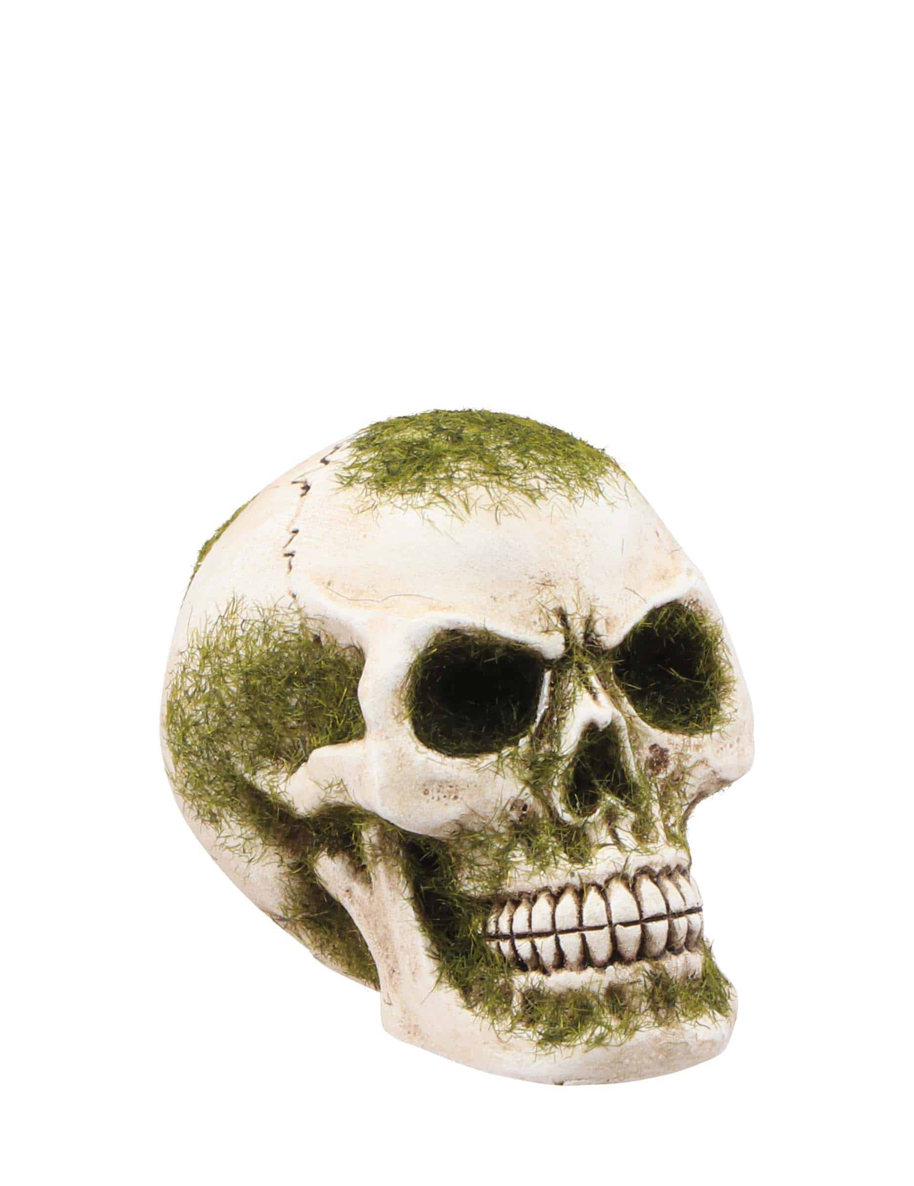 Totenkopf aus Kunstharz mit Moosoptik 7 cm Grün Halloween