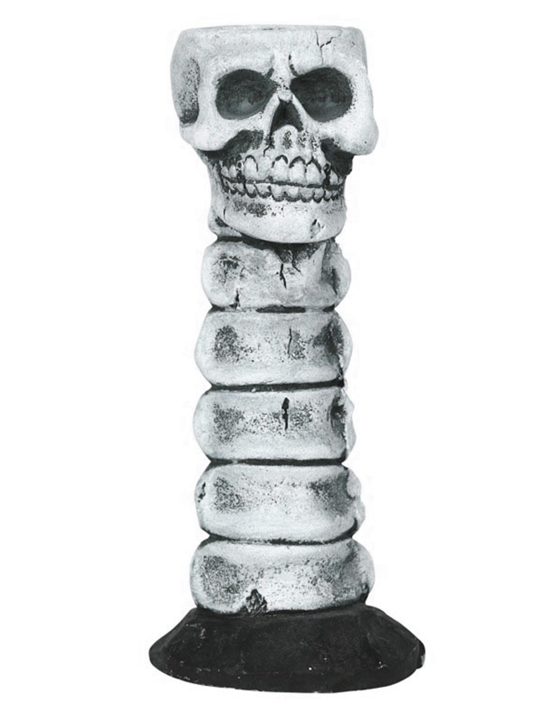 Totenschädel-Kerzenhalter Halloween-Deko grau-schwarz 17 cm