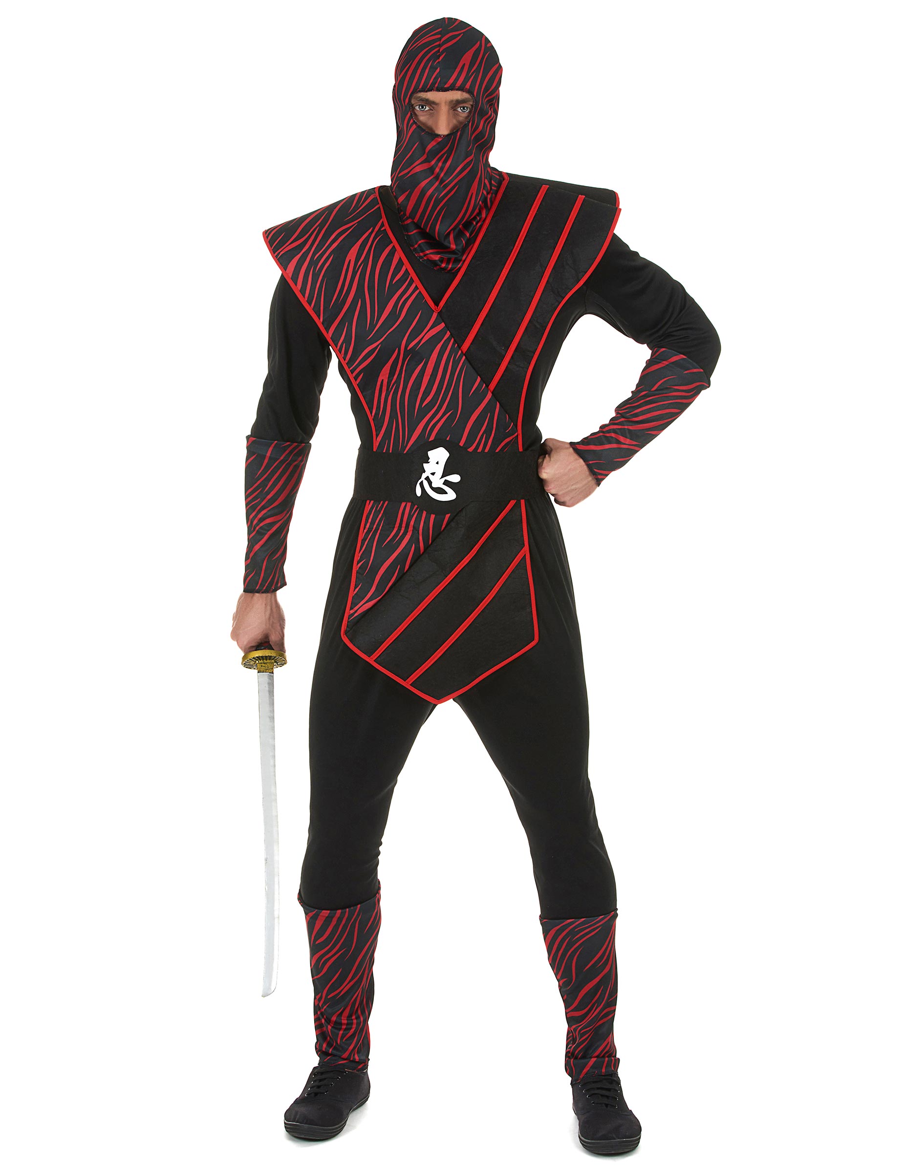 Traditionelles Ninja Herrenkostüm schwarz-rot