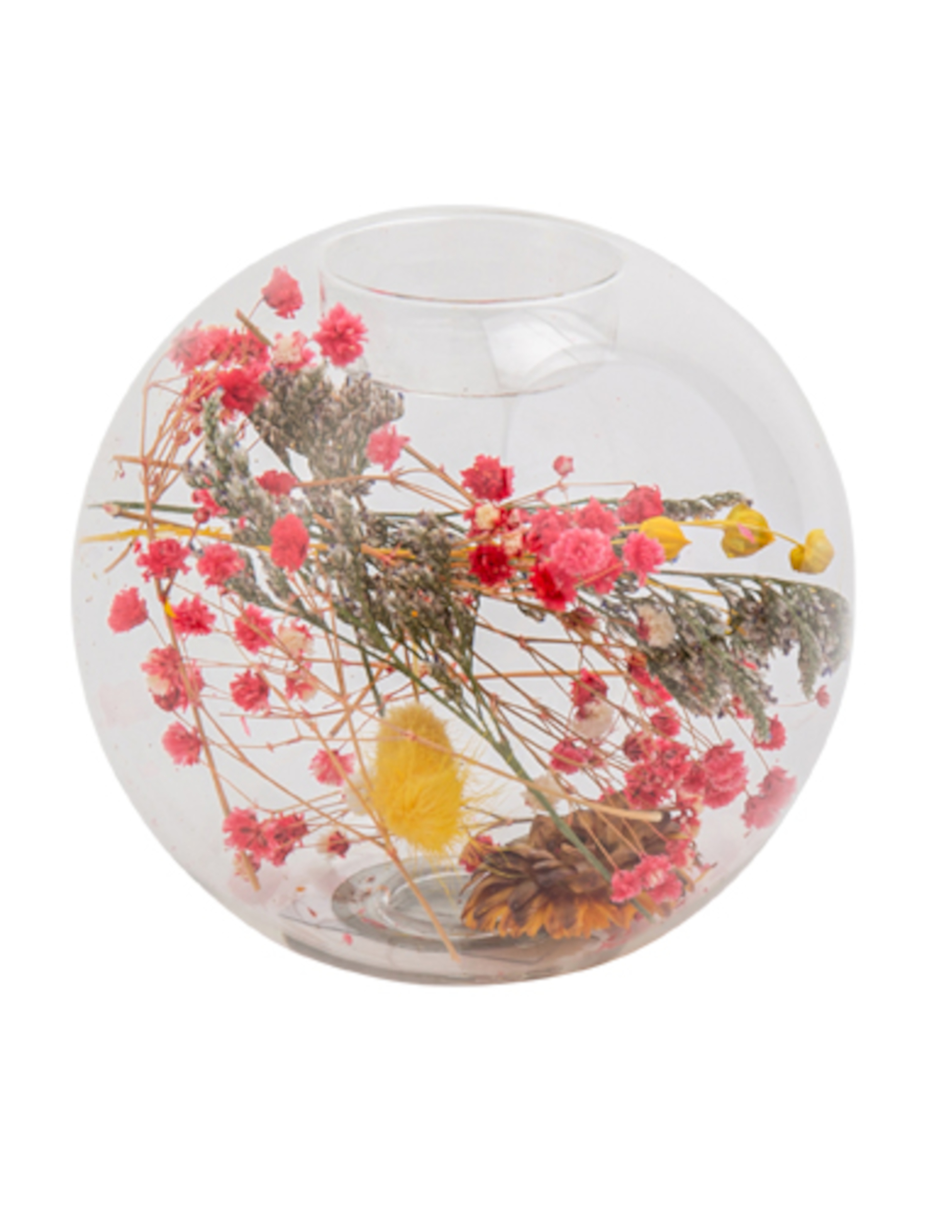 Transparenter Kerzenhalter bunte Trockenblumen 11x10
