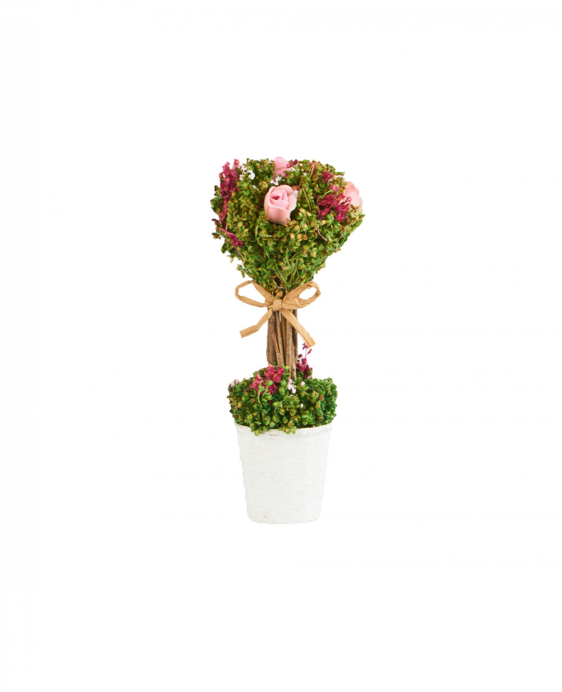 Trockenblumen-Gesteck mit weißen Rosen im Topf 18 x 8 cm
