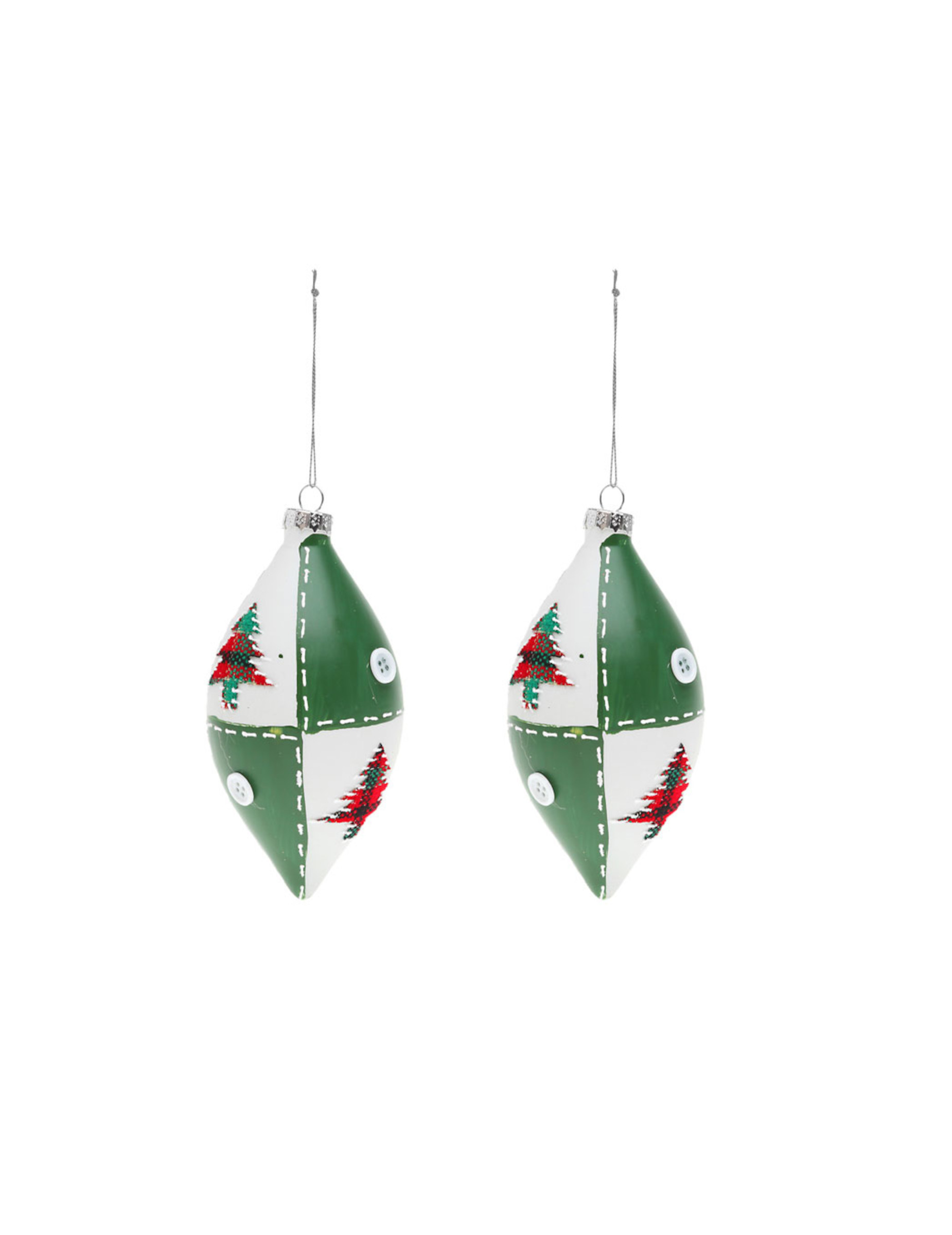 Tropfenförmige Weihnachtskugeln aus Glas Tannenbaum 2 Stück grün-weiß-rot 13 cm