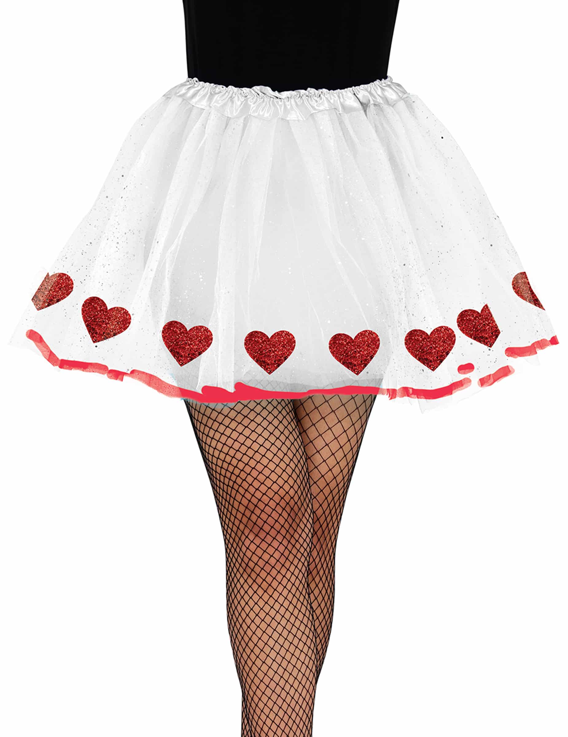 Tutu Weiß mit roten Herzen für Erwachsene