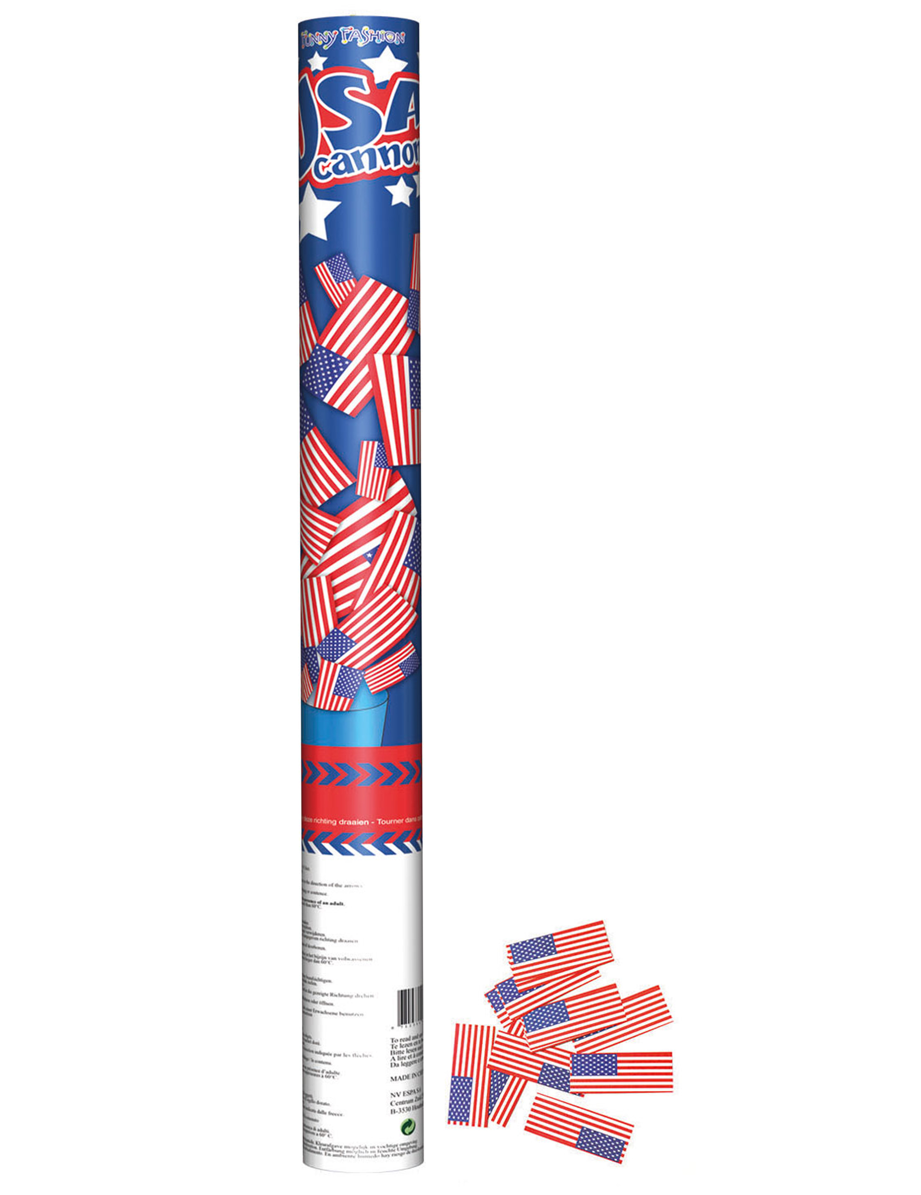 USA-Konfettikanone Partydeko blau-rot 60 cm