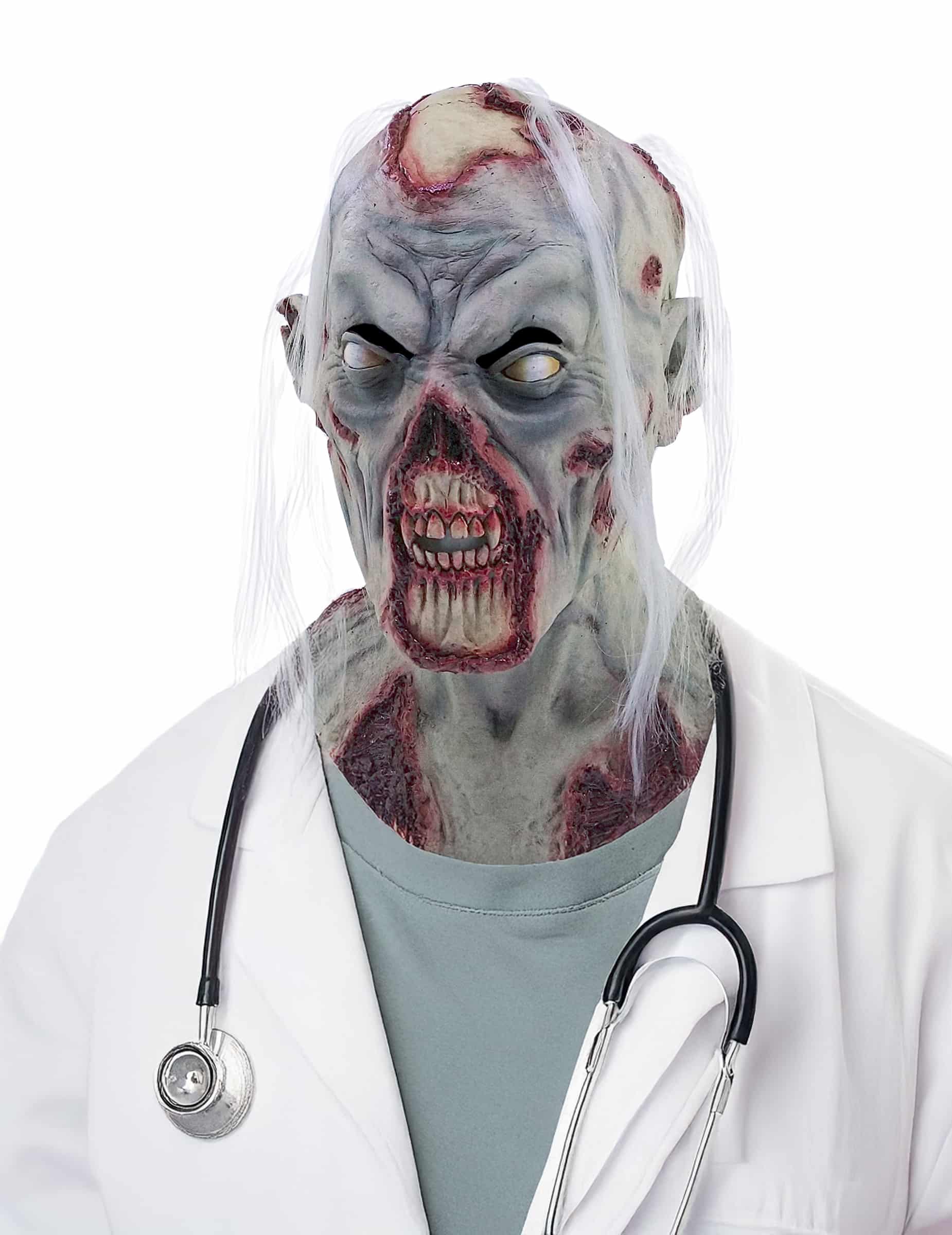 Untoten-Maske mit Haaren Halloween Kostümaccessoire grau-rot