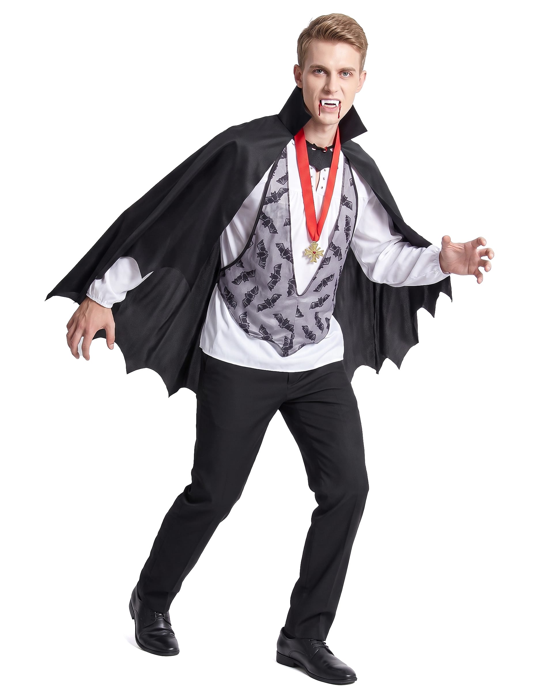 Vampir Halloween-Kostüm Dracula schwarz-grau-rot