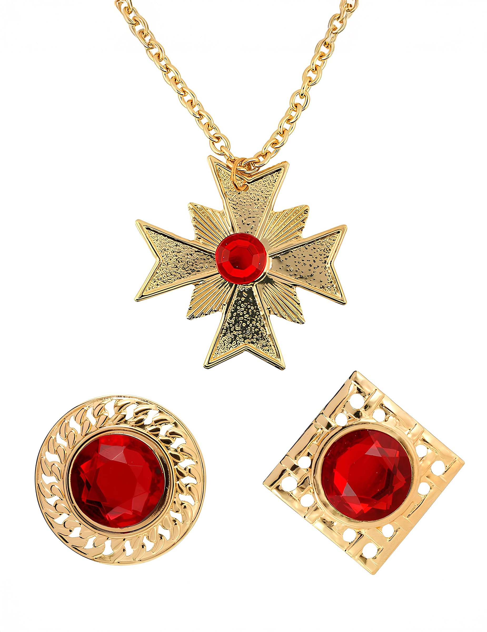 Vampiraccessoires Kette und Ringe 3-teilig gold-rot