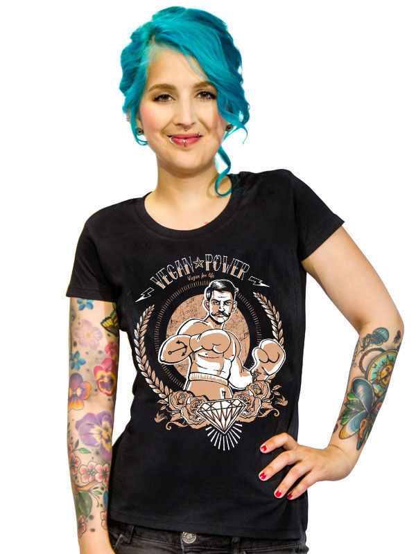 Veganer-Damenshirt Girlie-Shirt Vegan-Power schwarz-braun