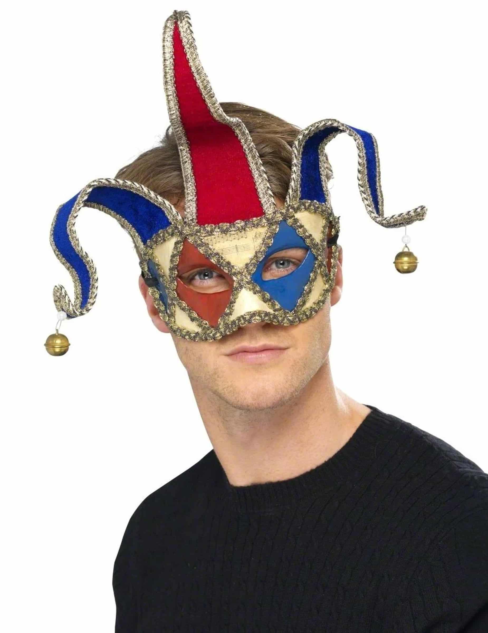 Venezianische Maske Narr weiss-blau-rot