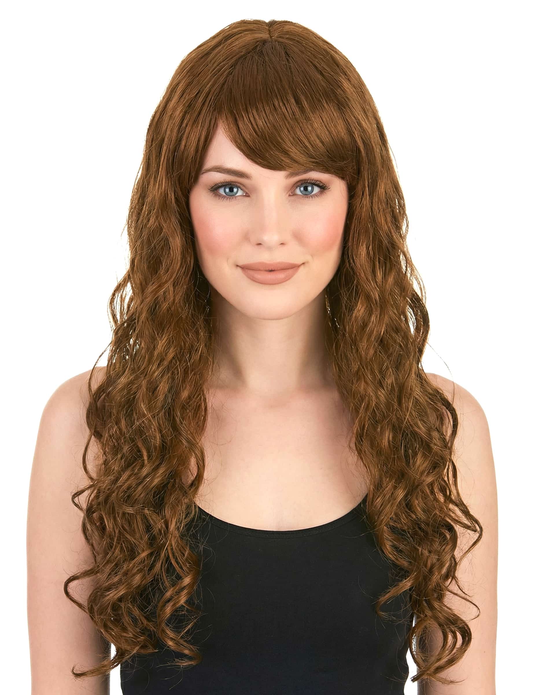 Verführerische Langhaarperücke mit Locken dunkelbraun