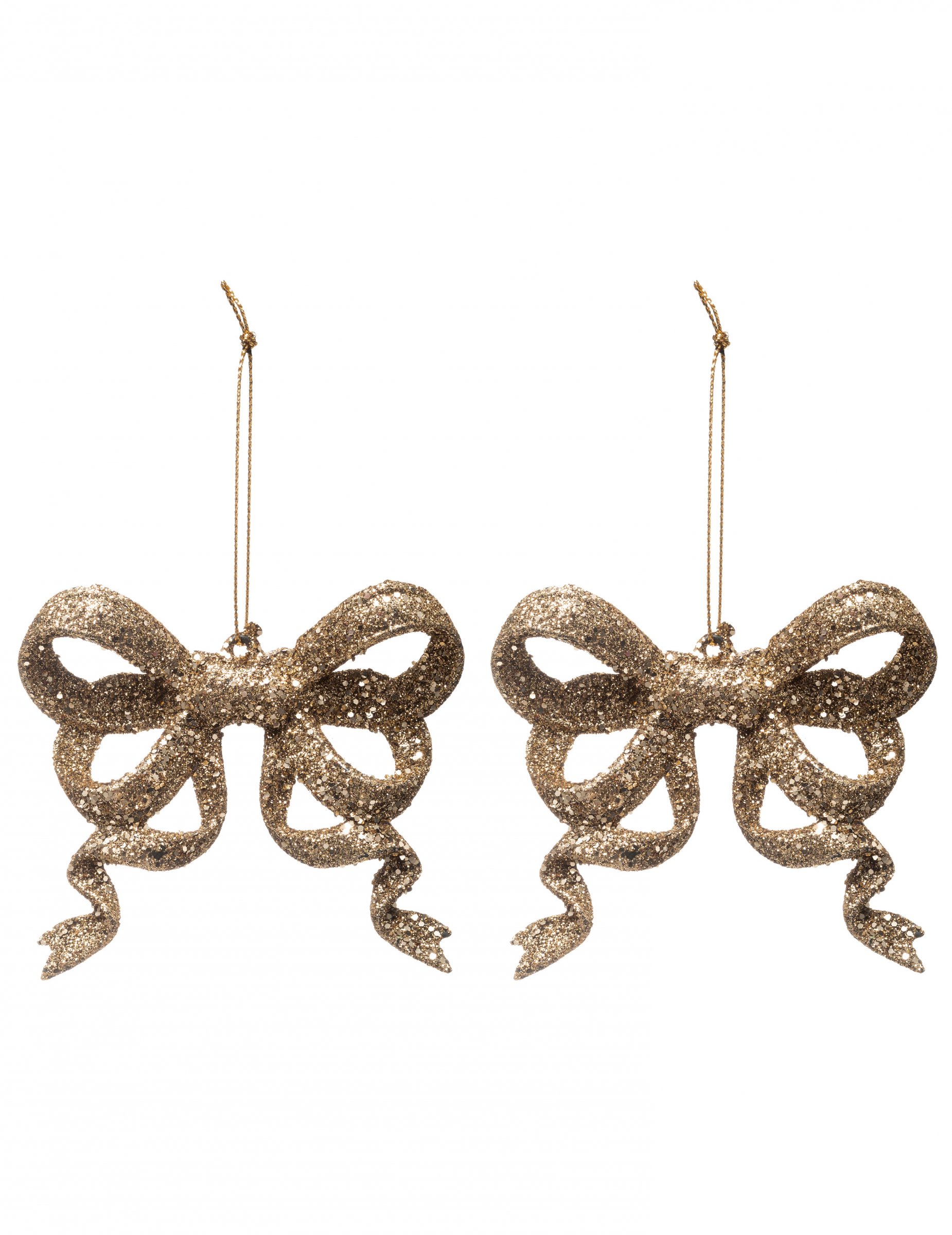 Verknotete Glitzerschleifen Christbaumschmuck 2 Stück goldfarben 9 cm