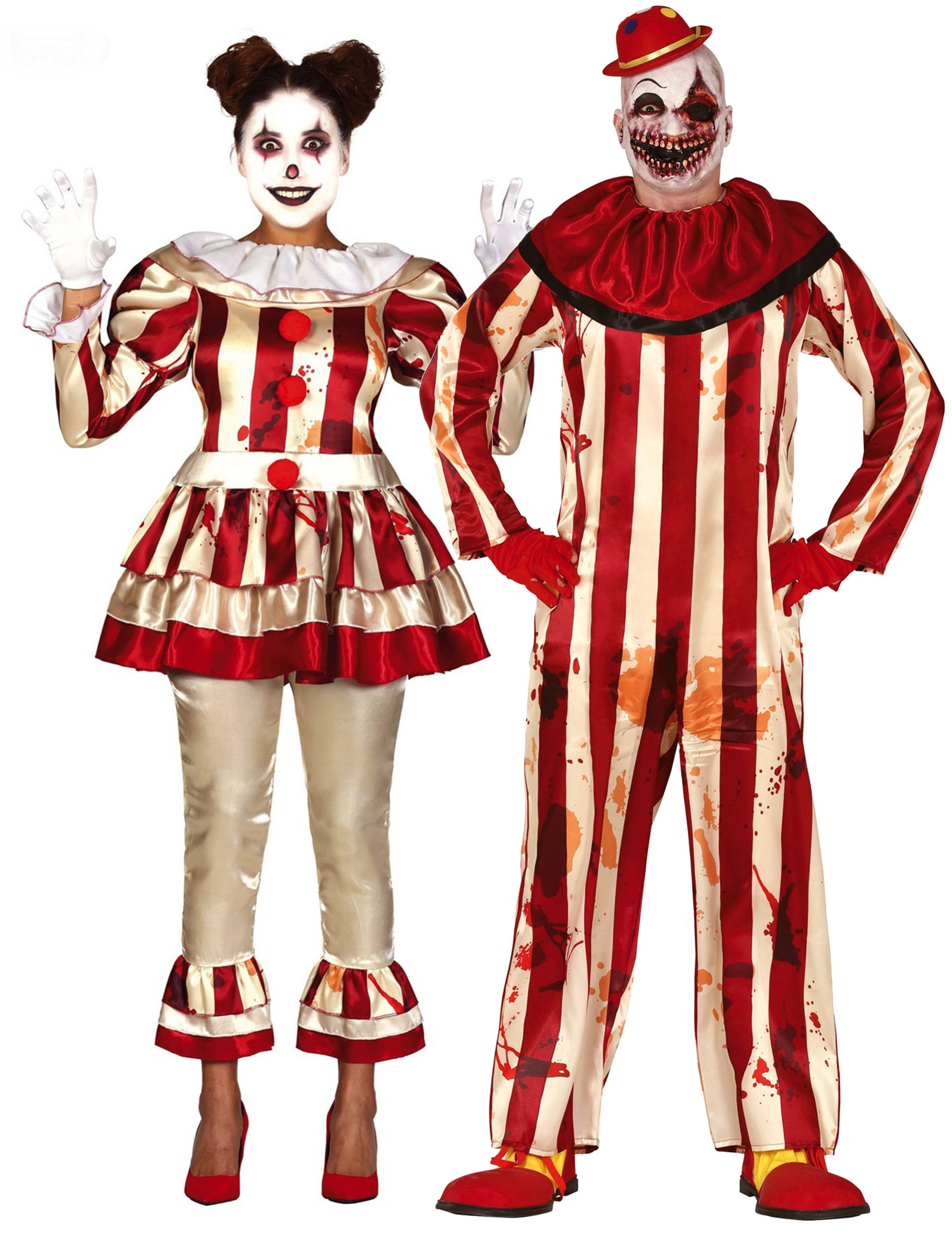 Verrückte Horrorclown Halloween-Paarkostüm für Erwachsene rot-weiß