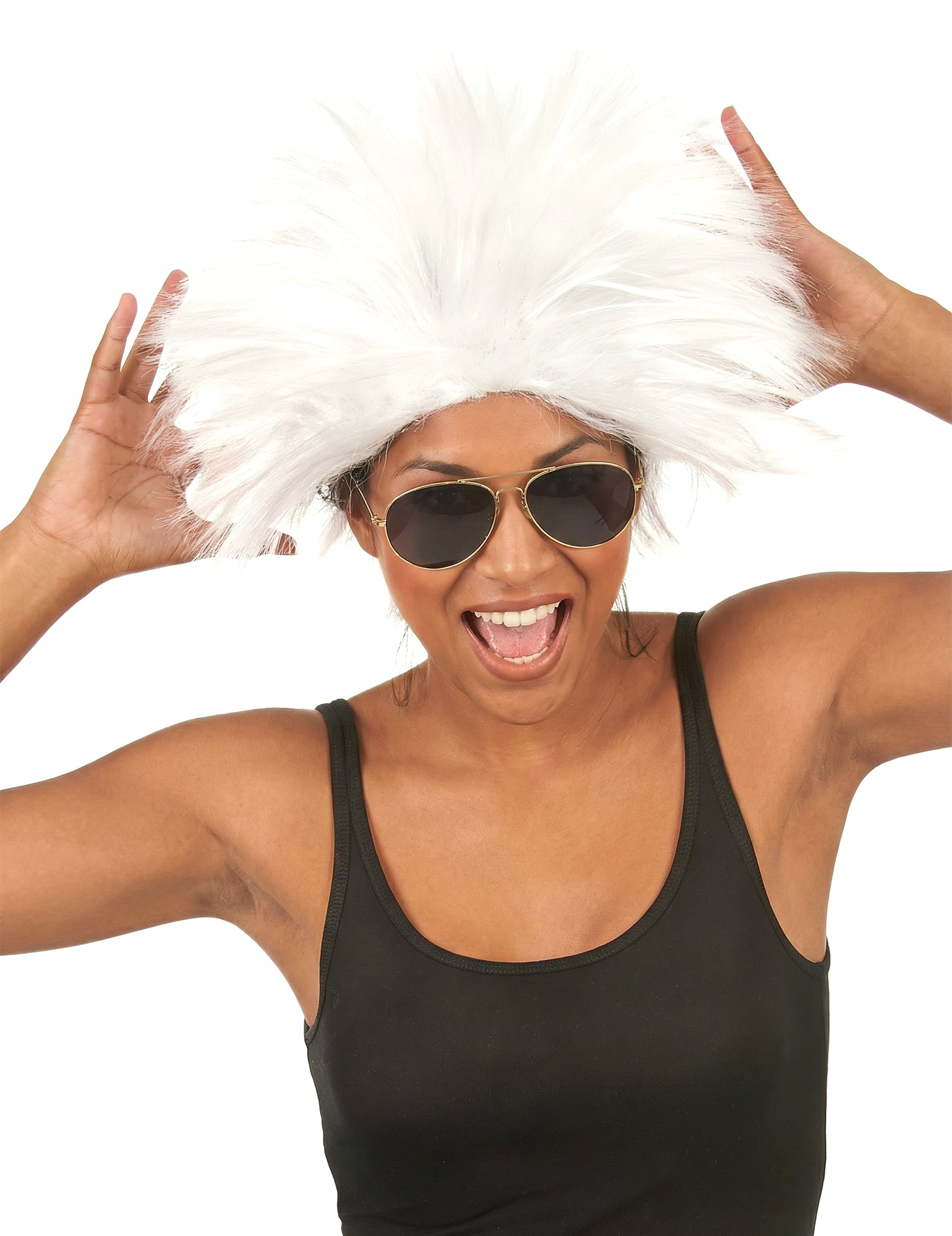 Verrückte Rockstar Damen-Perücke weiss