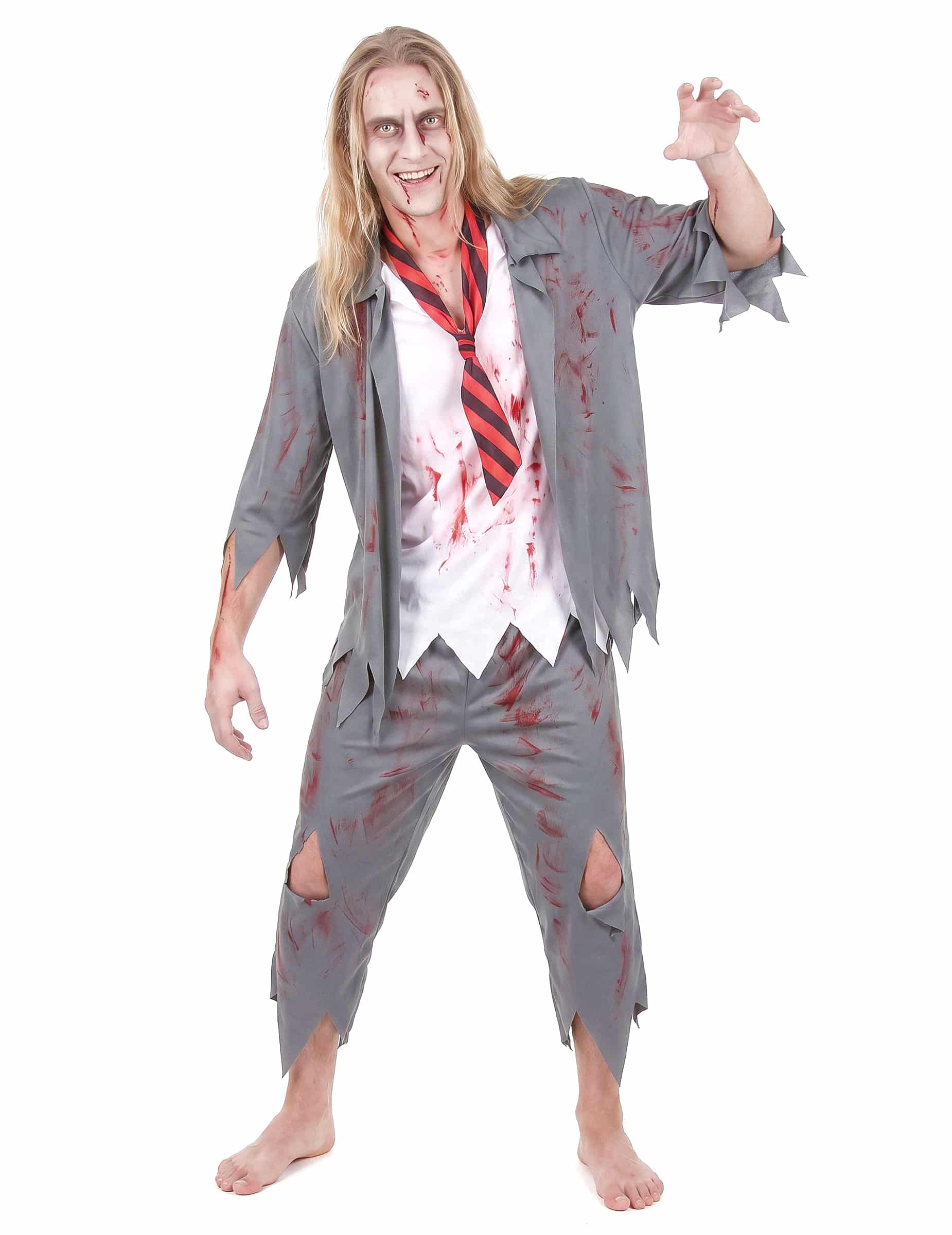 Verwesender Schuljunge Halloweenkostüm Uniform grau-weiss-rot