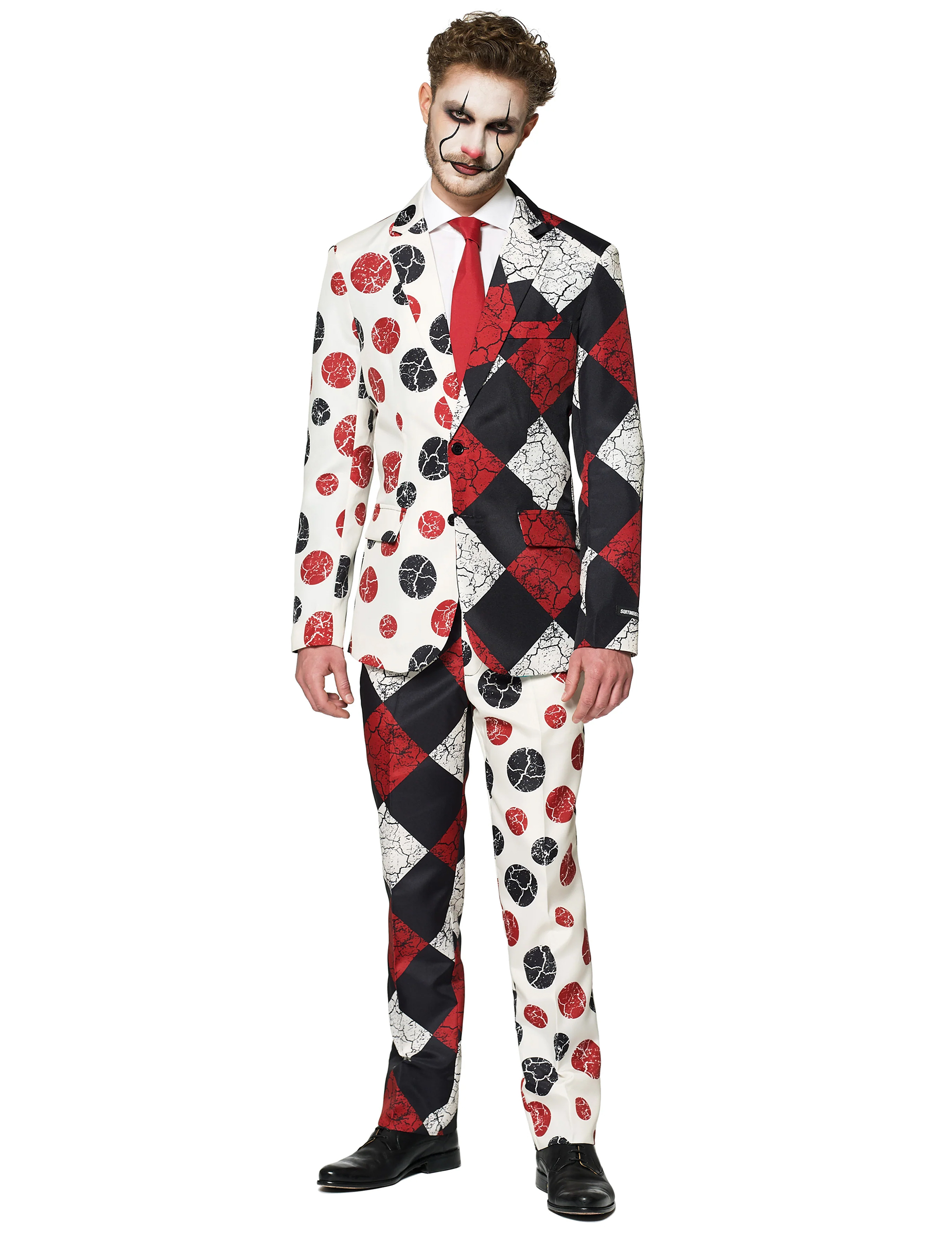 Vintage Horrorclown-Kostüm für Herren Suitmeister schwarz-weiß-rot