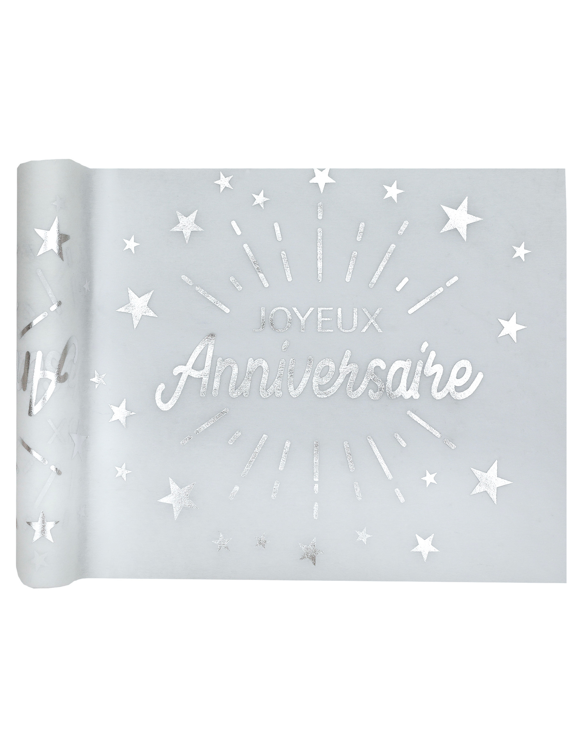 Vlies Tischläufer Geburtstag Weiß Silber 5m x 30cm