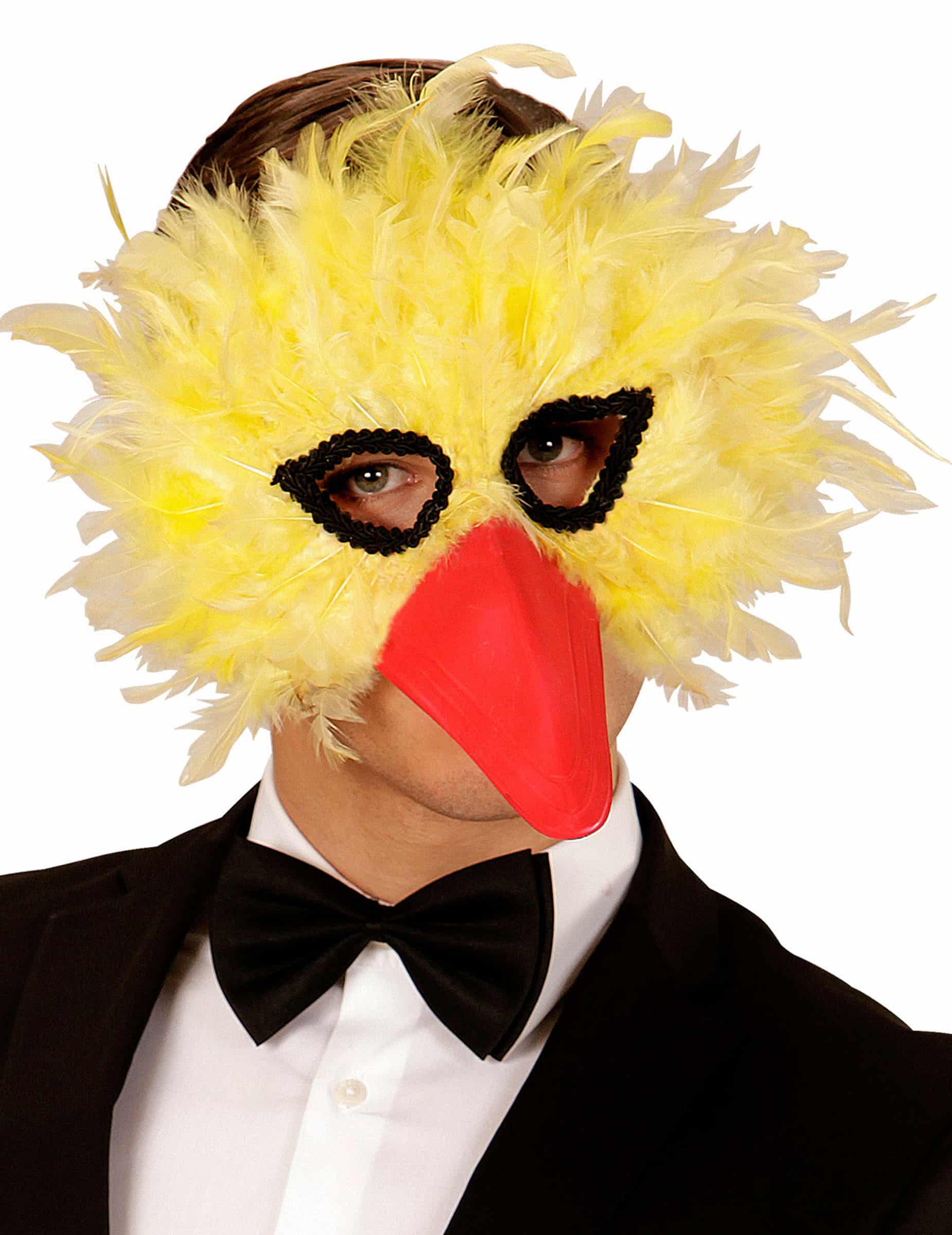 Vogel-Maske mit Federn für Erwachsene gelb