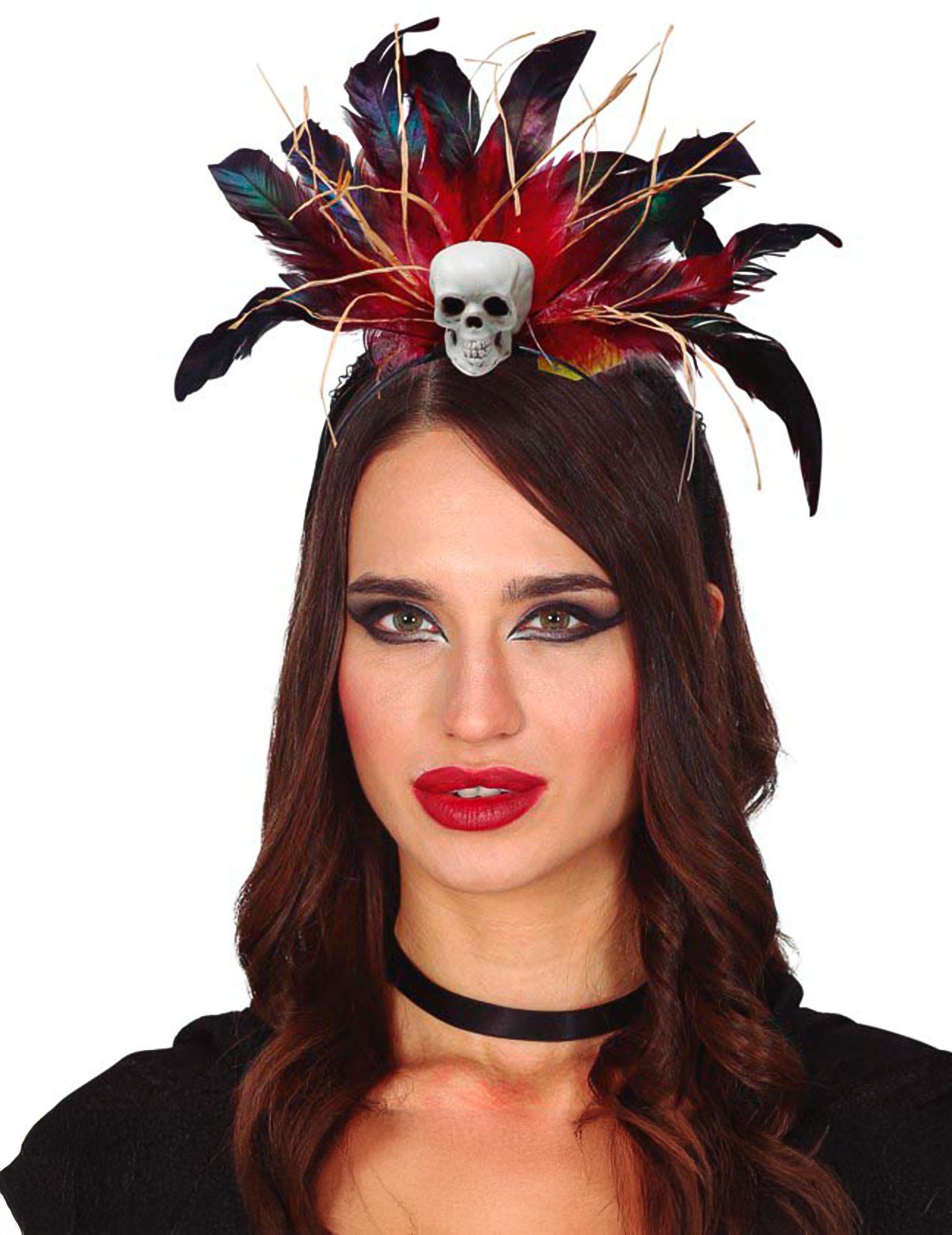 Voodoo-Kopfschmuck für Damen Halloween-Accessoire schwarz-rot-weiß