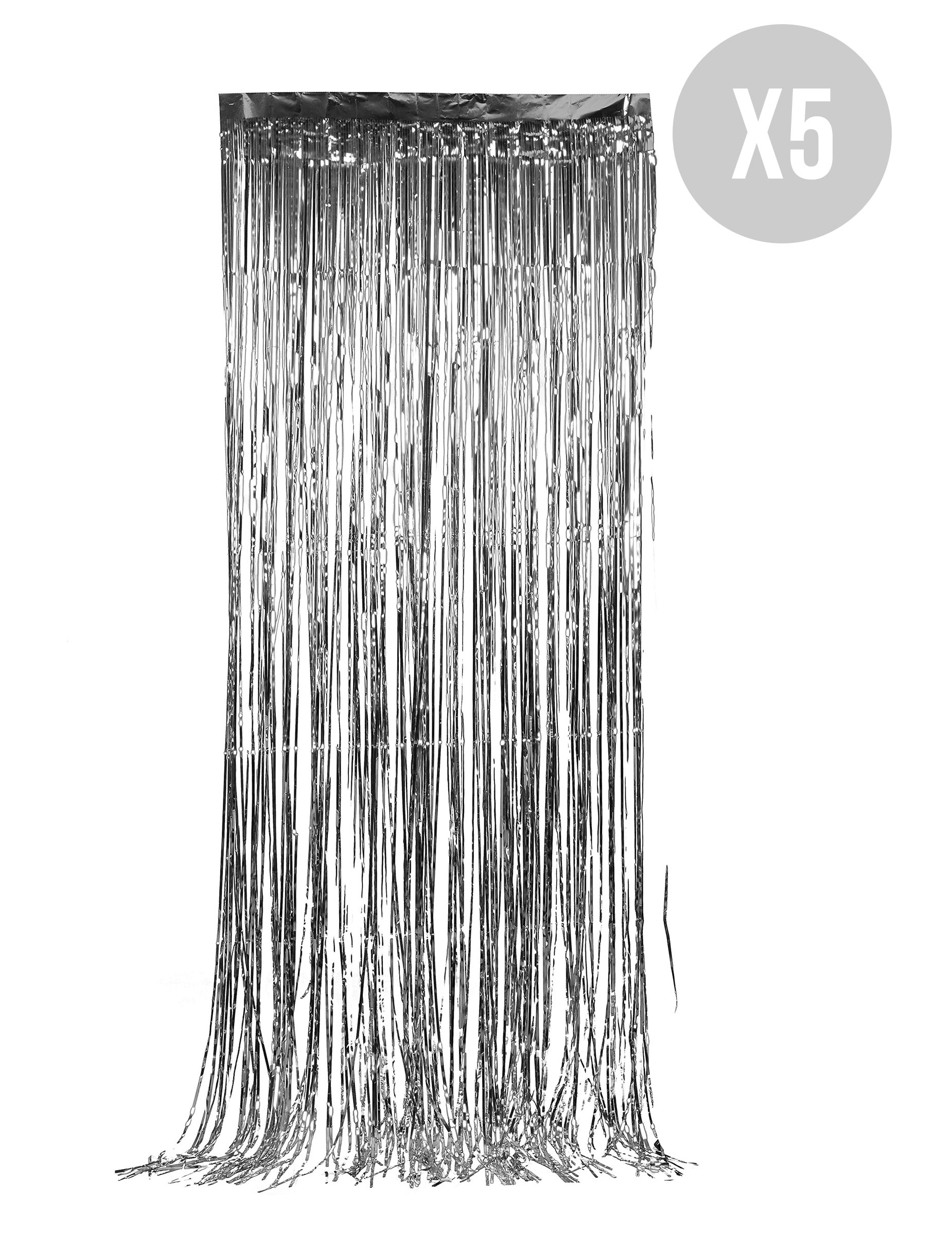 Vorhang-Set Silvester-Deko glitzernd 5 Stück silber 90x244cm