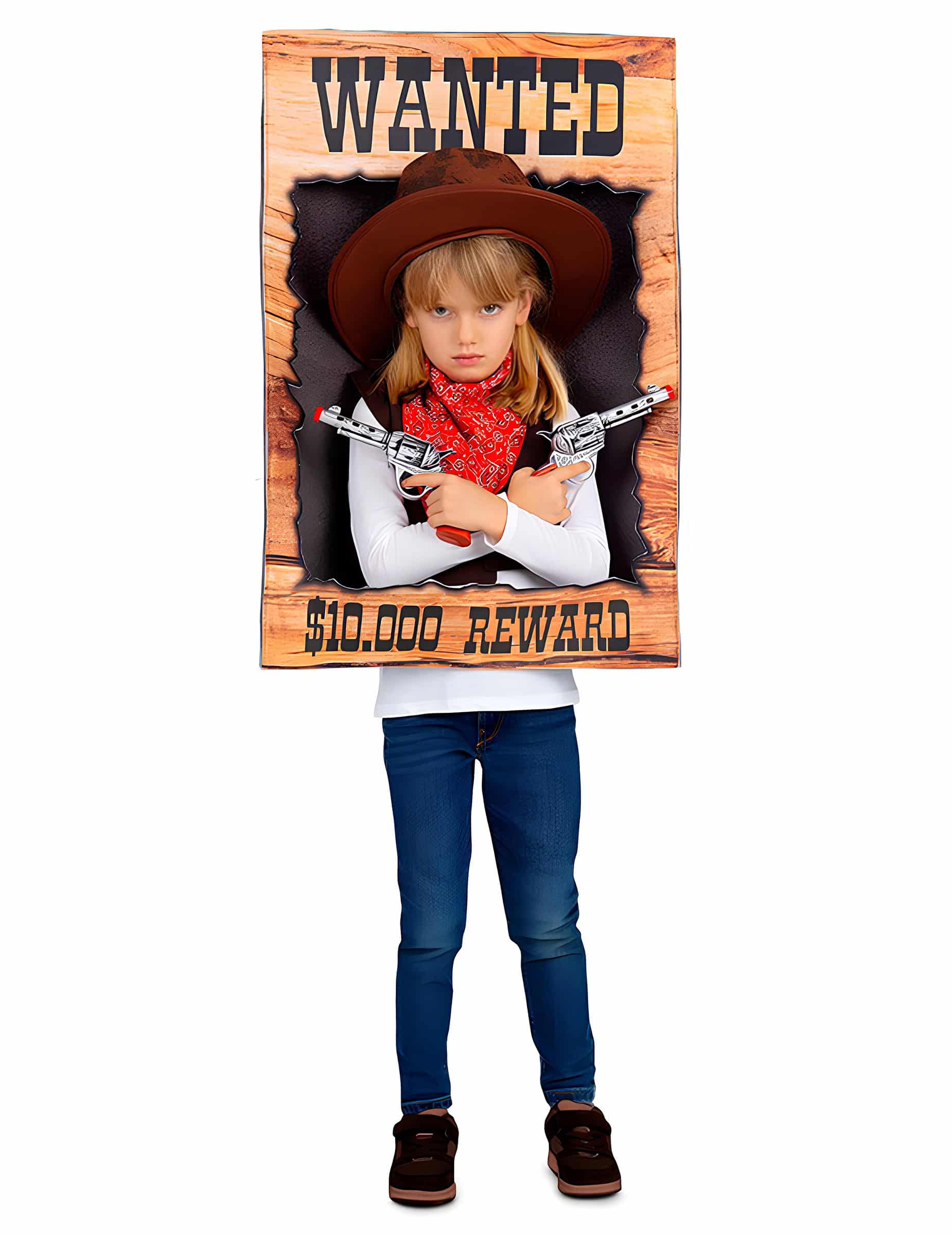 Wanted Poster Kinderkostüm mit Cowboyhut und Halstuch