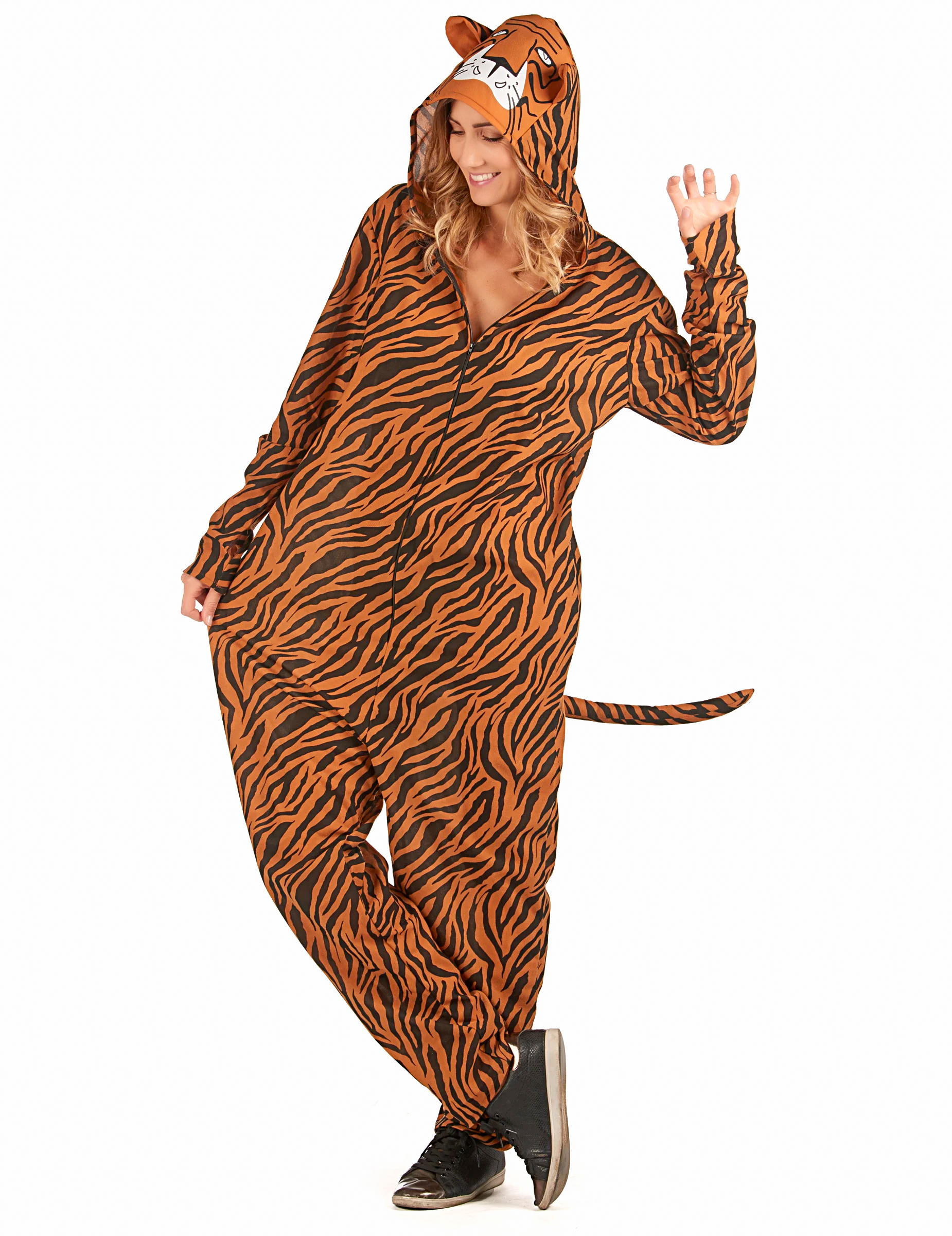 Warmes Tiger-Damenkostüm orange-schwarz-weiß