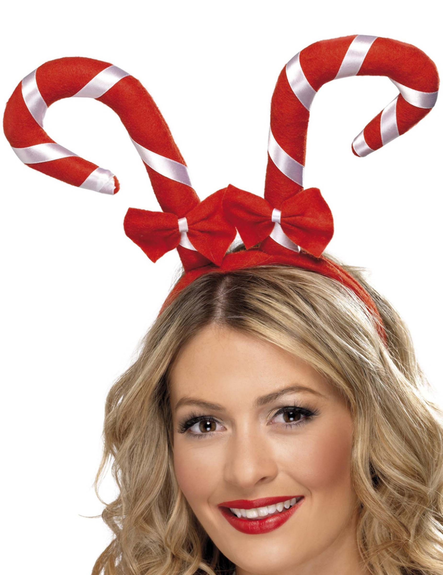 Weihnachten-Haarreif Zuckerstangen weiss-rot