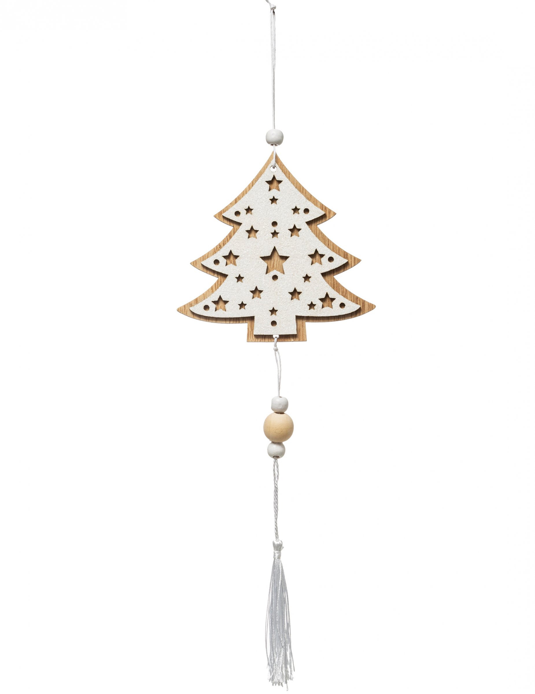 Weihnachten-Hängedeko aus Holz braun-weiss 35 cm