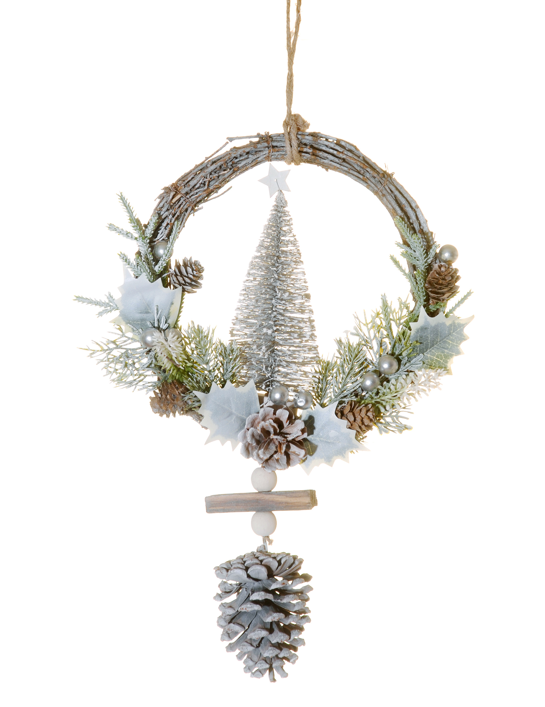 Weihnachten-Türkranz mit Baum und Tannenzapfen 39 cm