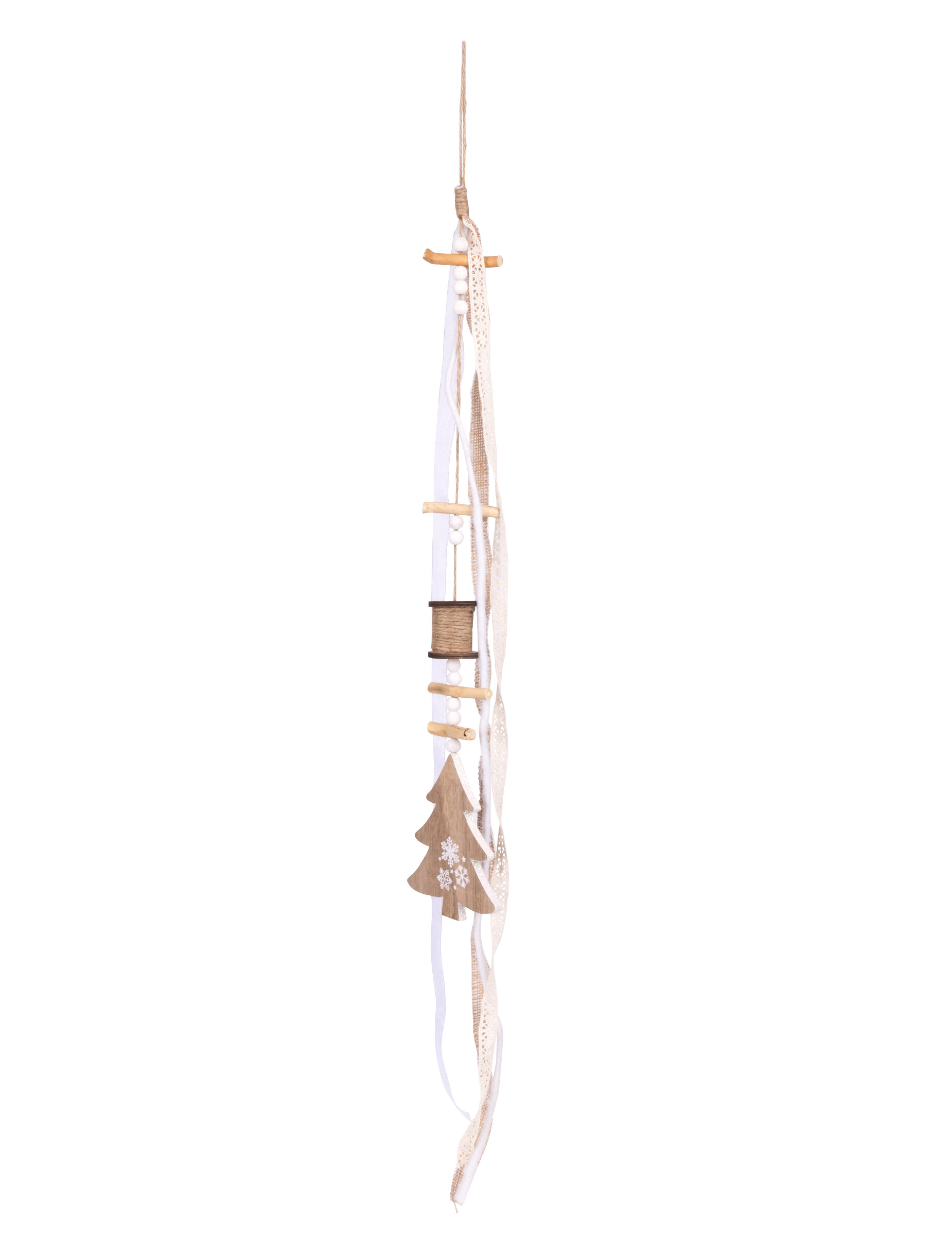 Weihnachts-Hängedeko Weihnachtsbaum und Spitze braun-weiß 90 cm