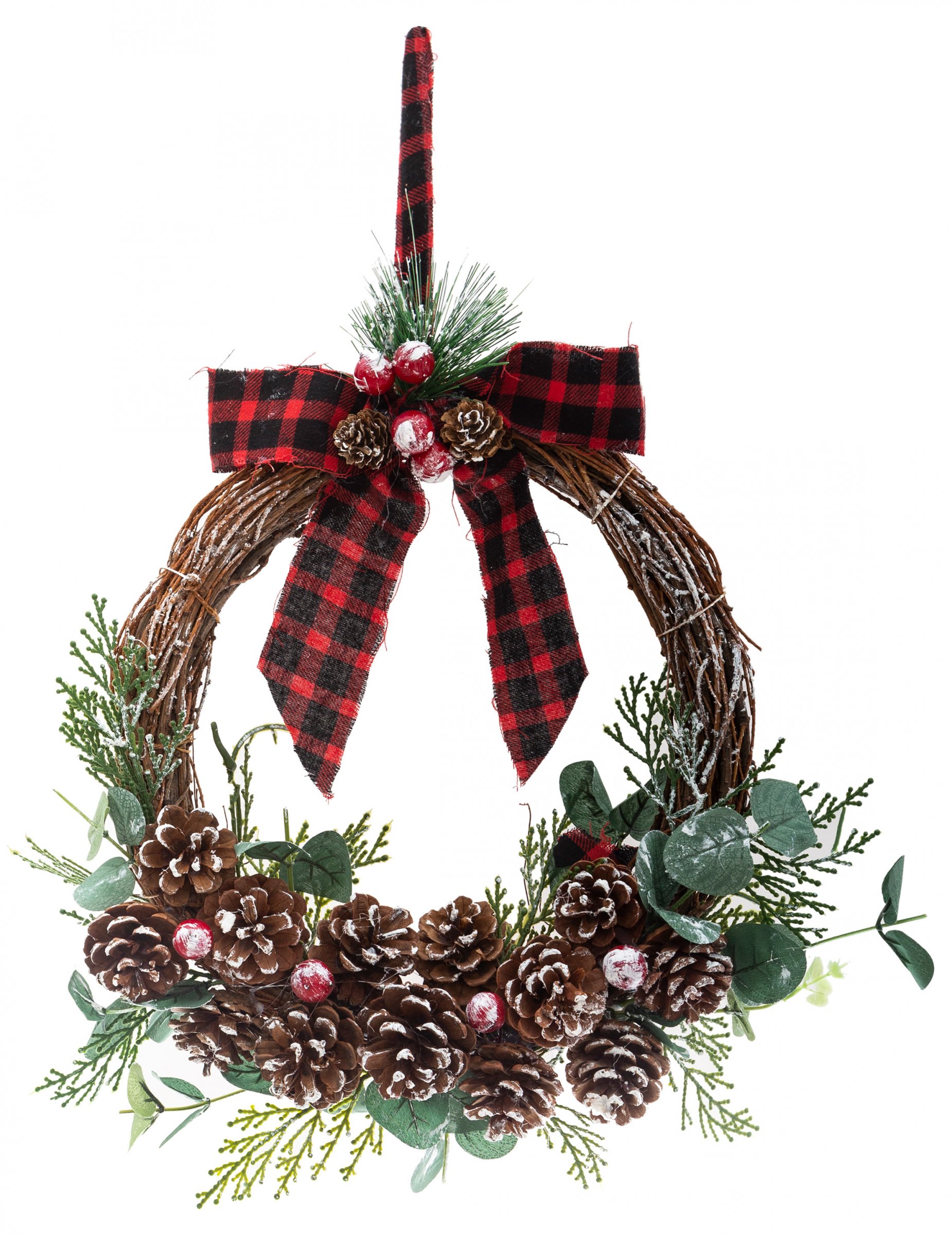 Weihnachts-Hängekranz mit Tartan-Band bunt 40 cm