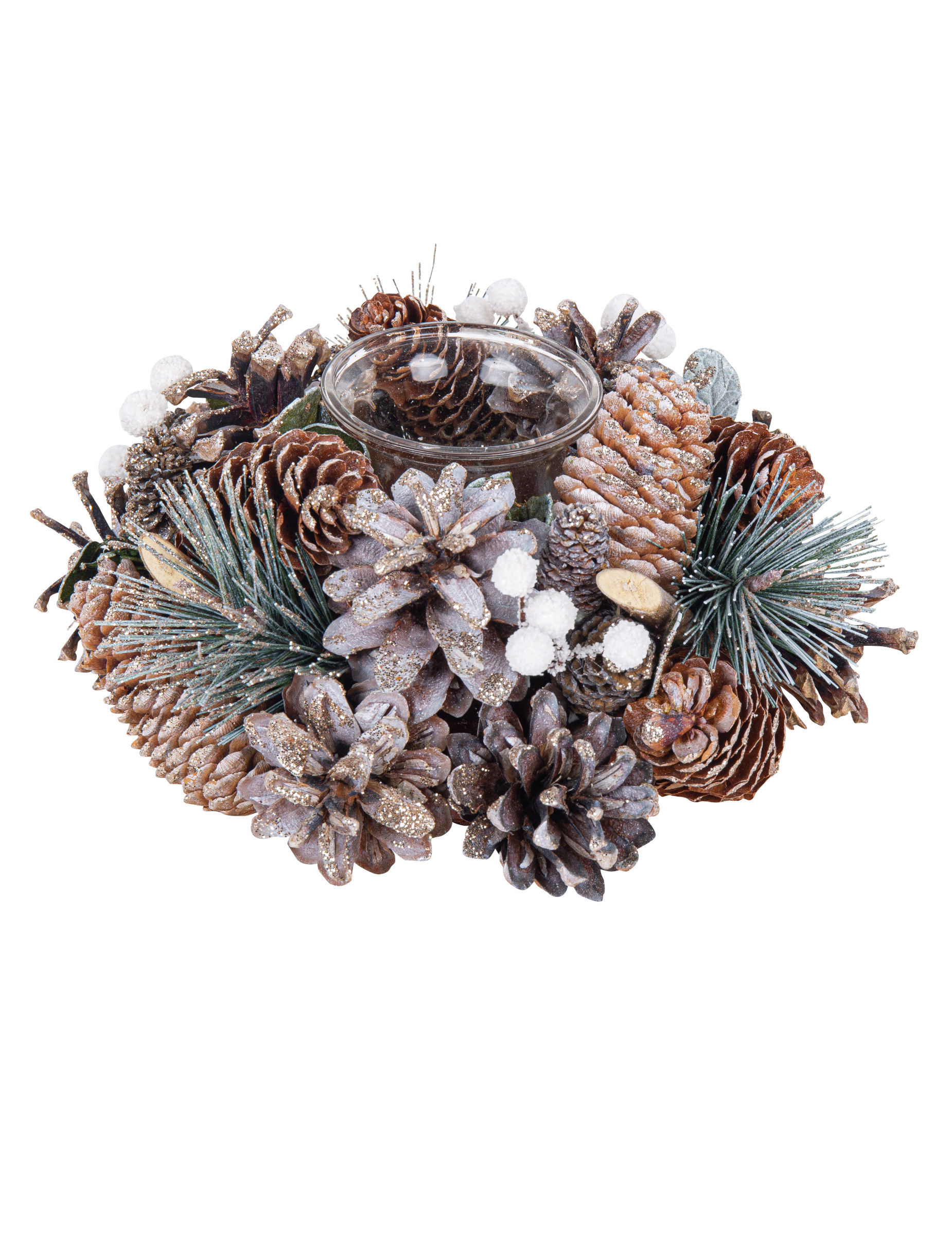 Weihnachts-Kerzenständer Tannendeko braun-grün-weiß 19 cm