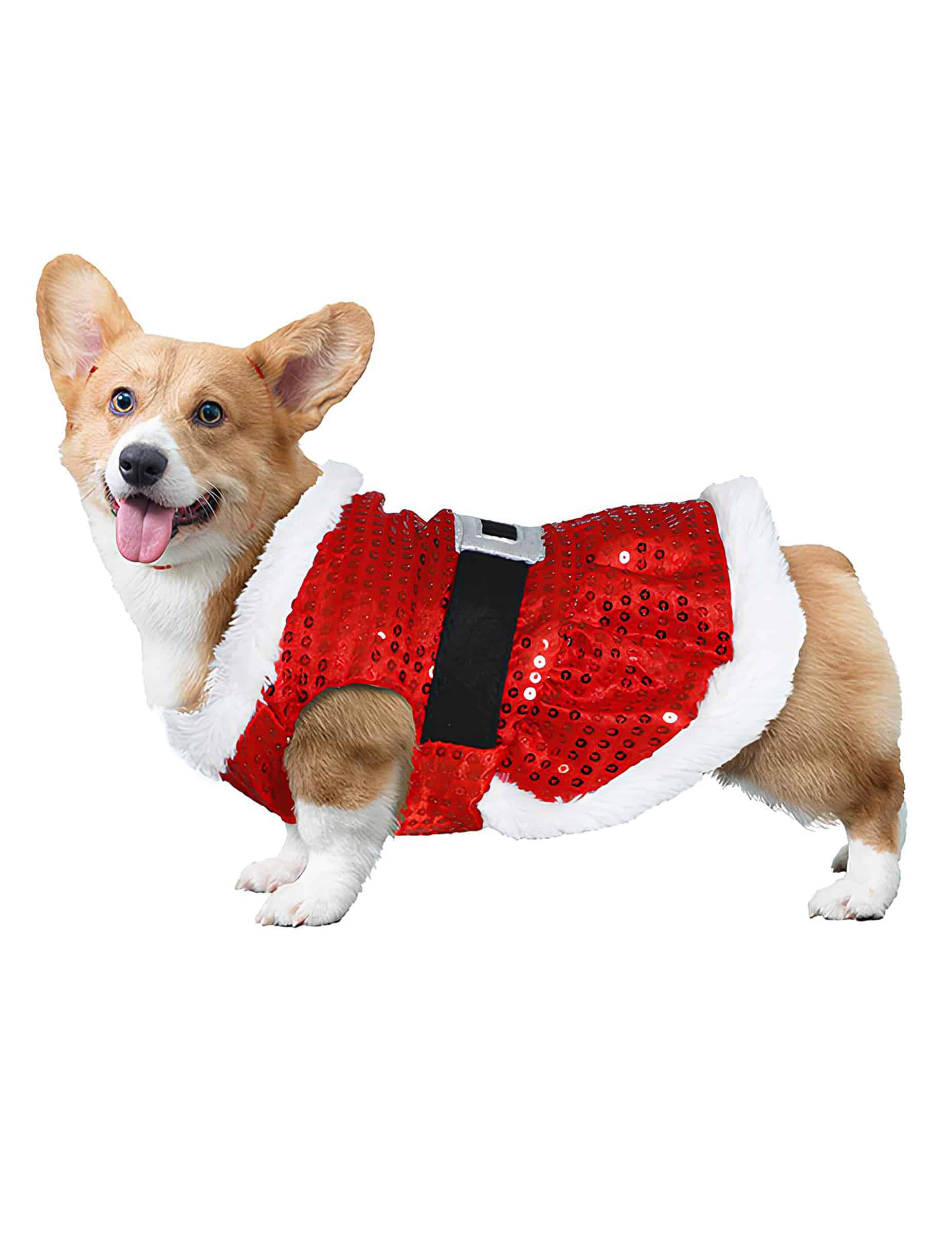 Weihnachts Kostüm für Hund mit Pailletten festliches Outfit