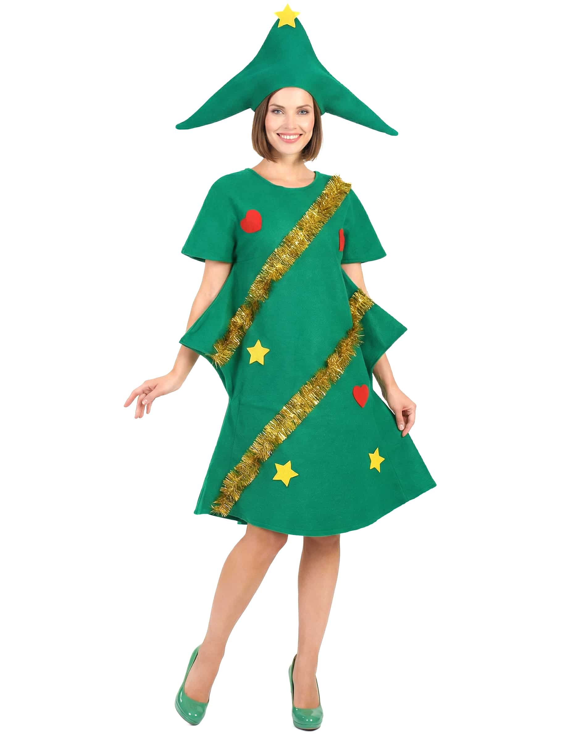Weihnachtsbaum Damenkostüm Christbaum grün-gold