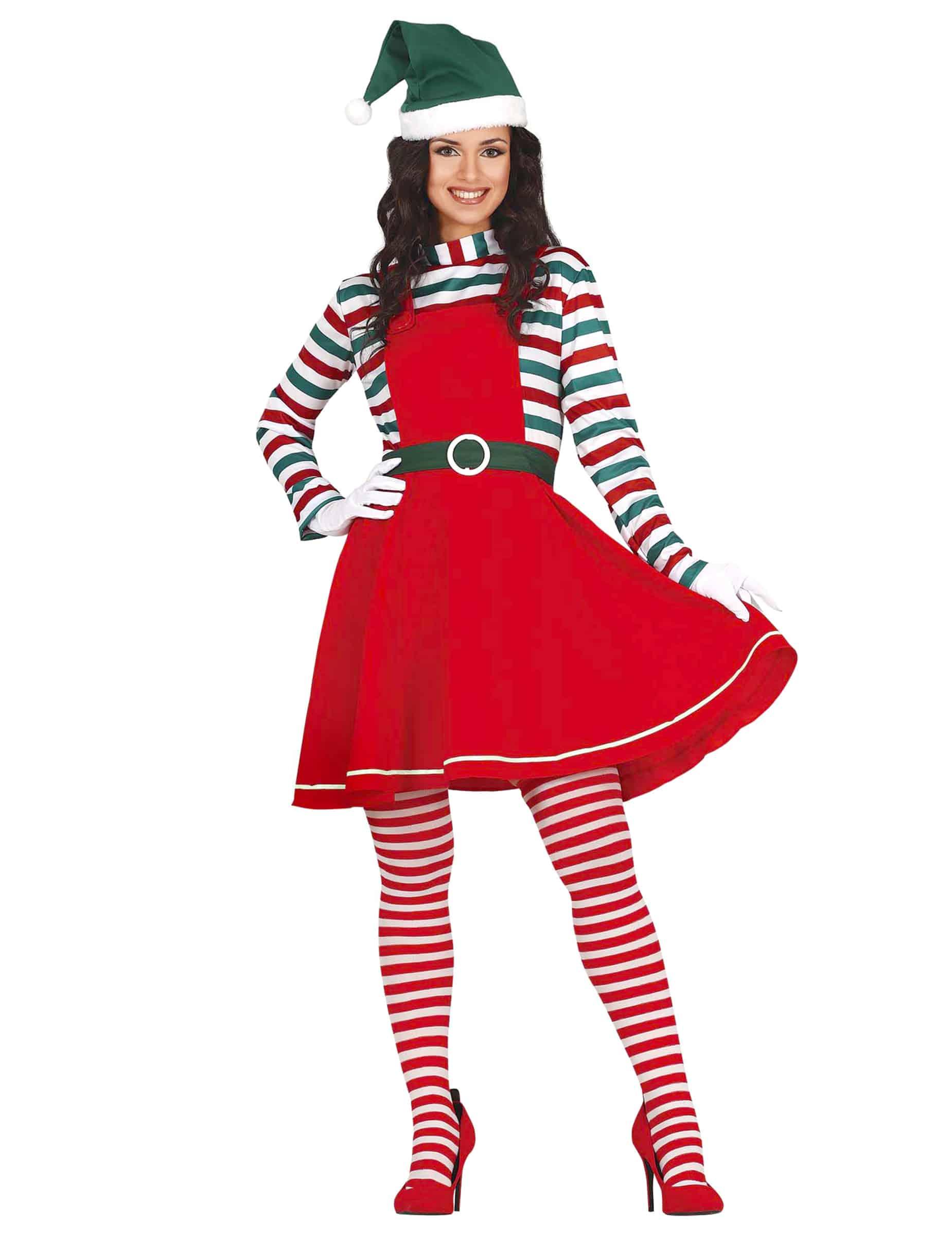 Weihnachtself Damenkostüm rot-grün