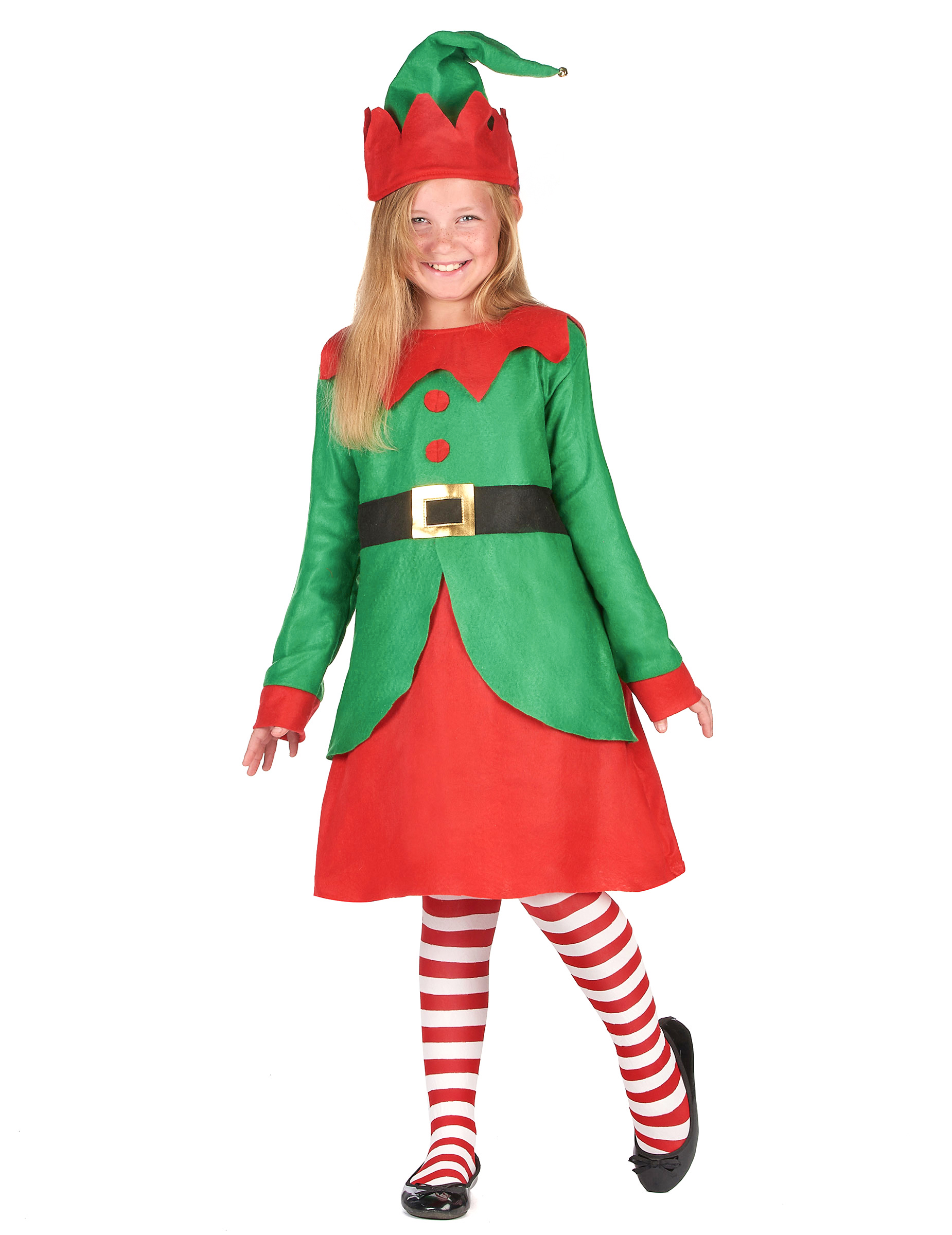 Weihnachtselfen-Kostüm für Mädchen grün-rot-schwarz