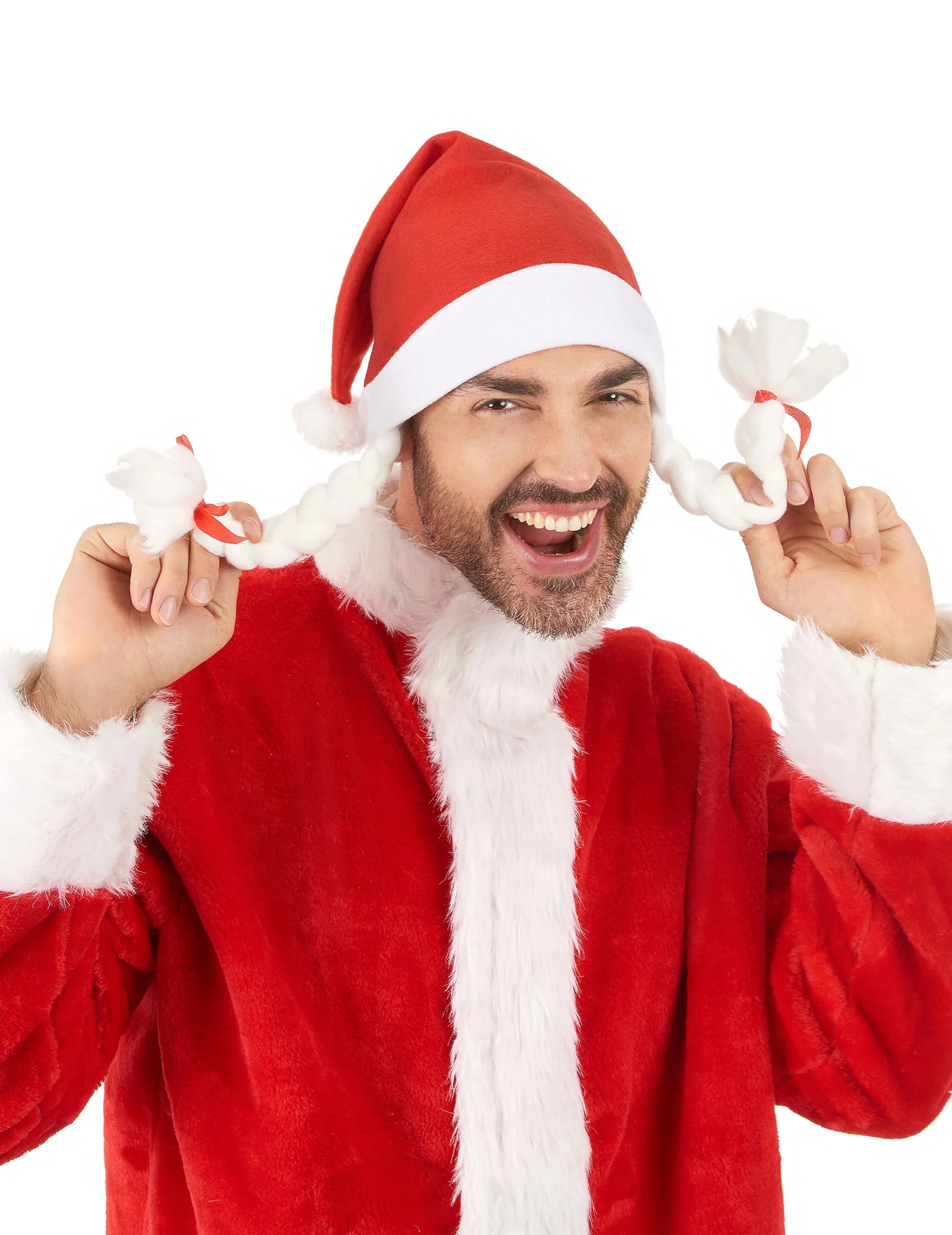 Weihnachtsfrau Mütze mit Zöpfen rot-weiss