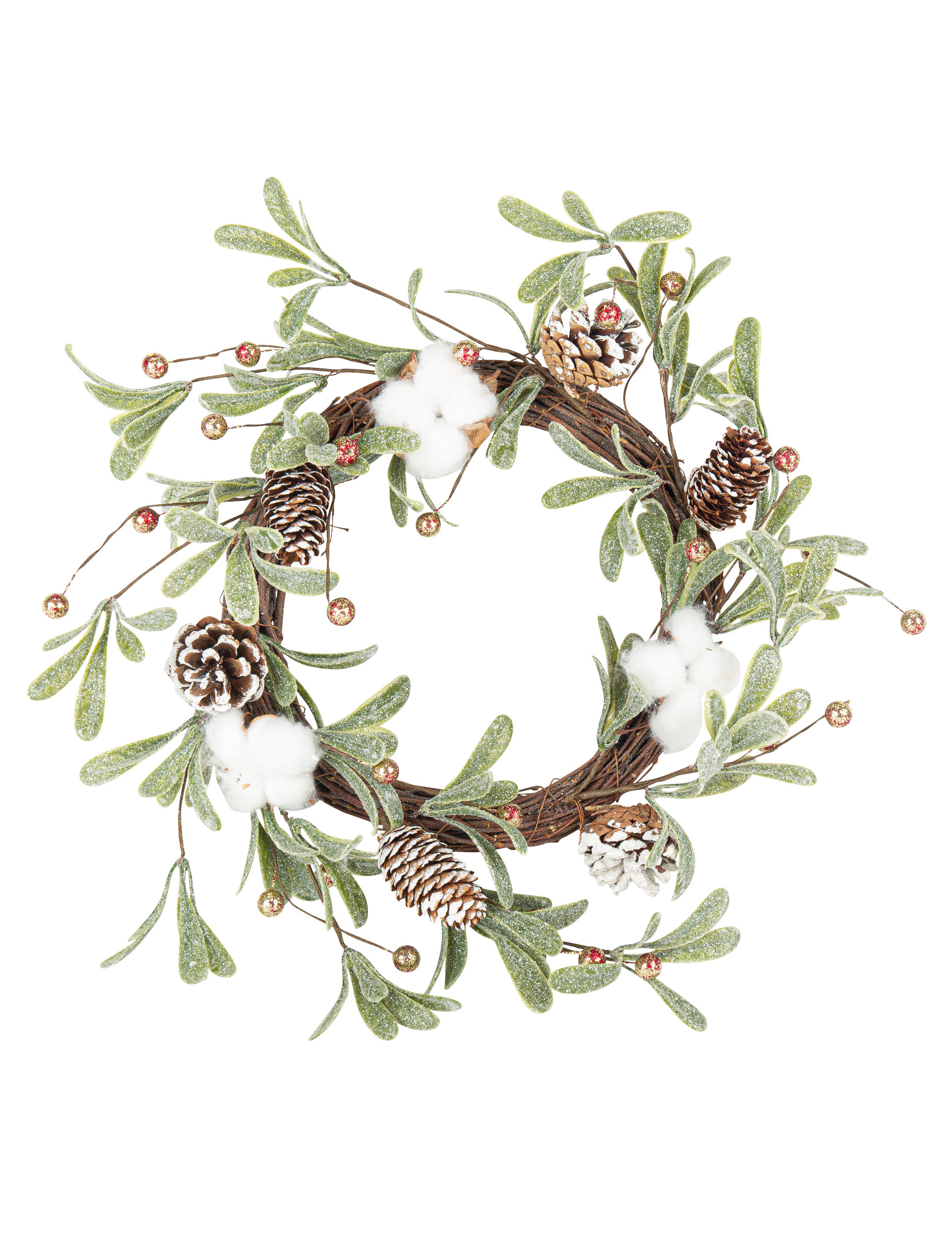 Weihnachtskranz aus Baumwollzweigen braun-grün-weiß 40 cm
