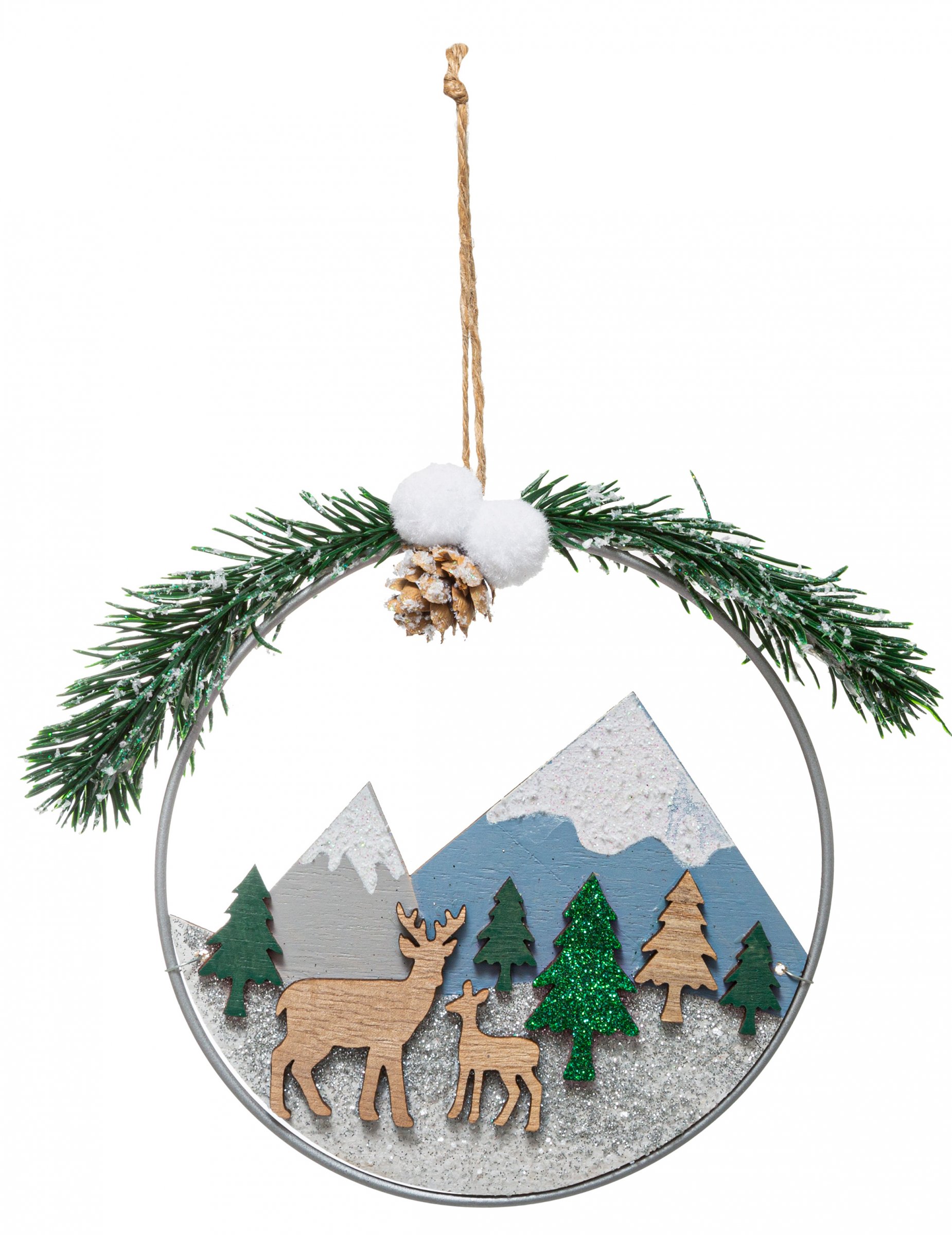Weihnachtskranz zum Aufhängen Winter-Berglandschaft bunt 15 cm
