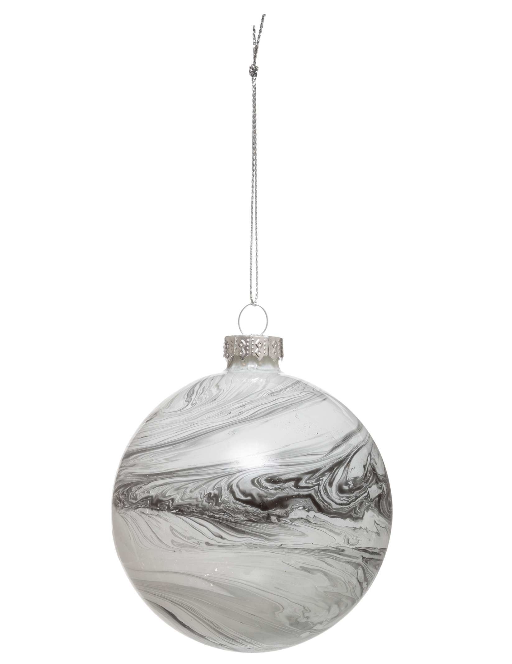 Weihnachtskugel aus Glas in Marmoroptik grau-weiß 8 cm