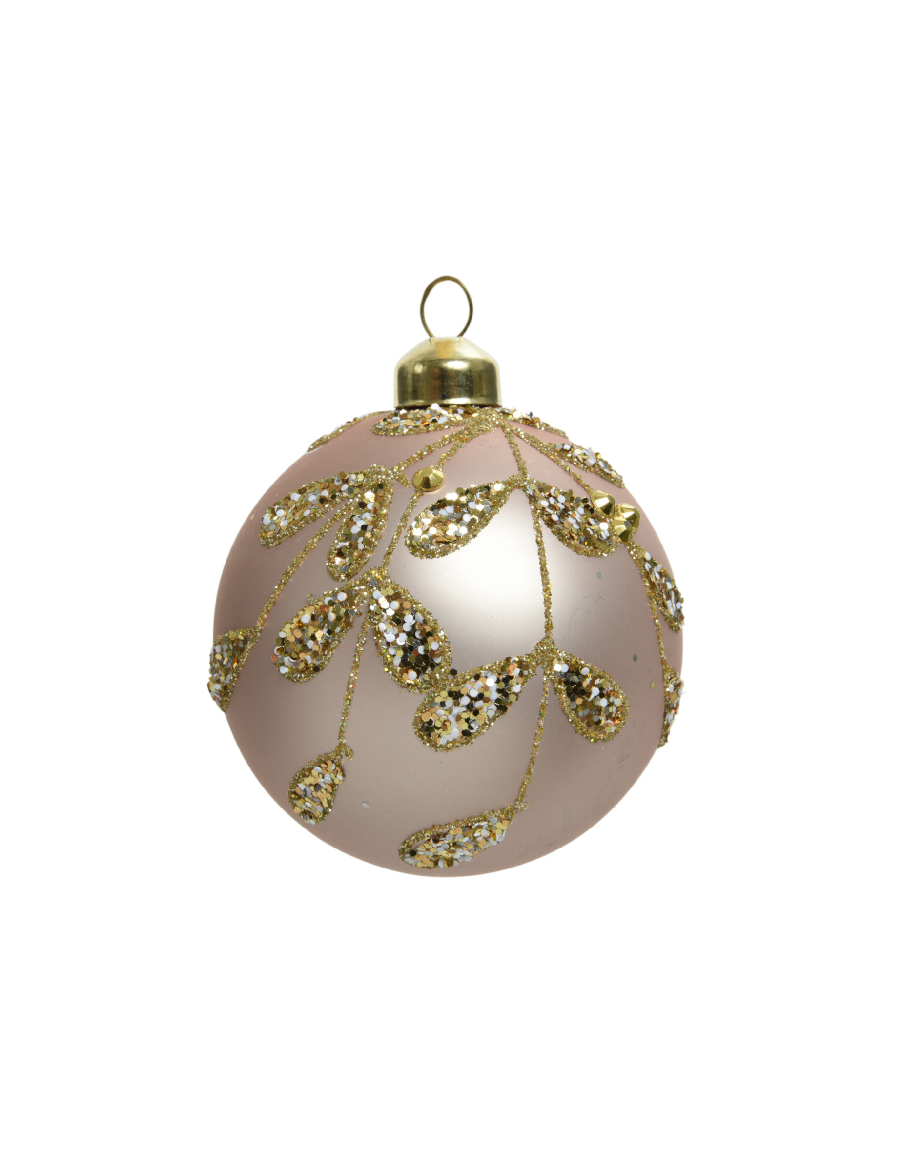 Weihnachtskugeln mit Blattmuster 3 Stück rosa-gold 8 cm