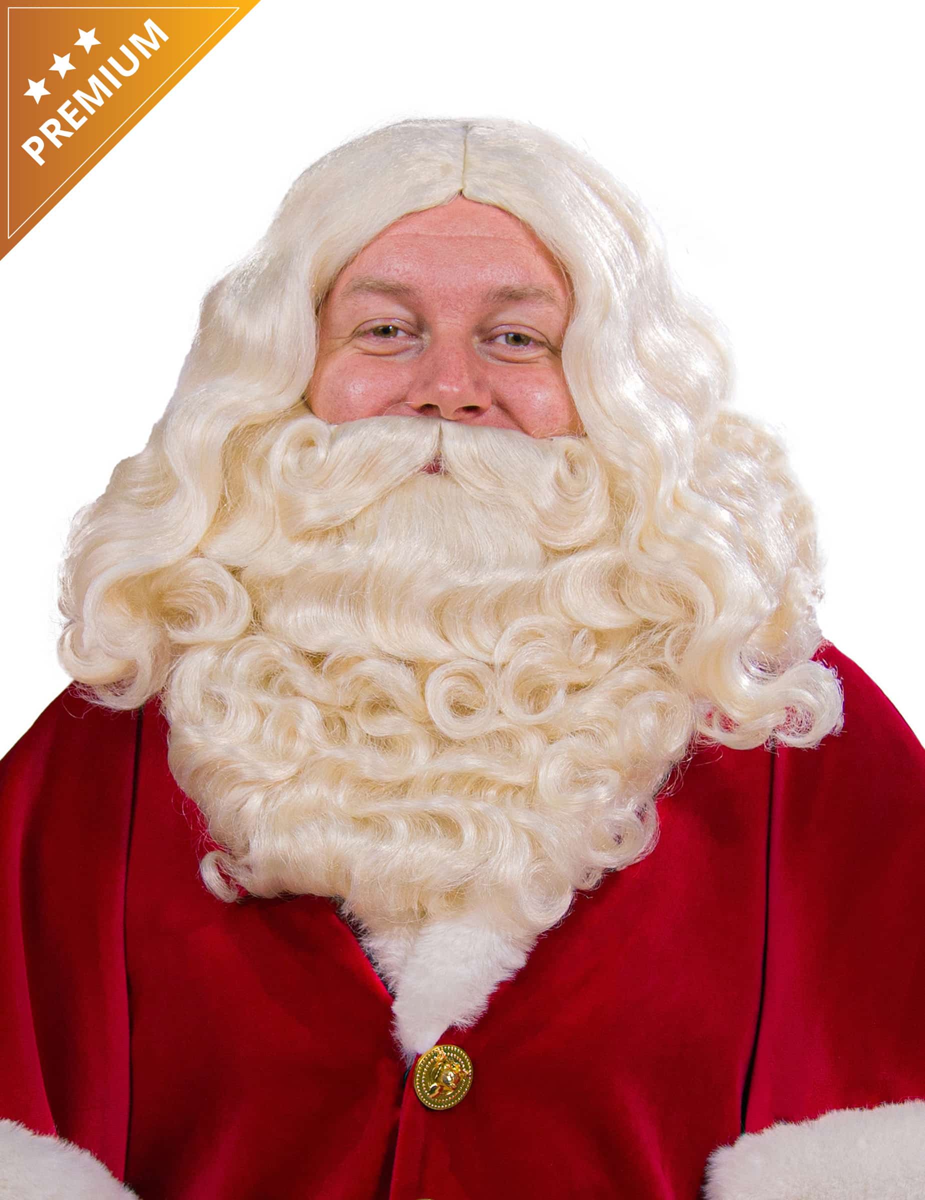 Weihnachtsmann Bart und Perücke für Erwachsene ecru Luxus