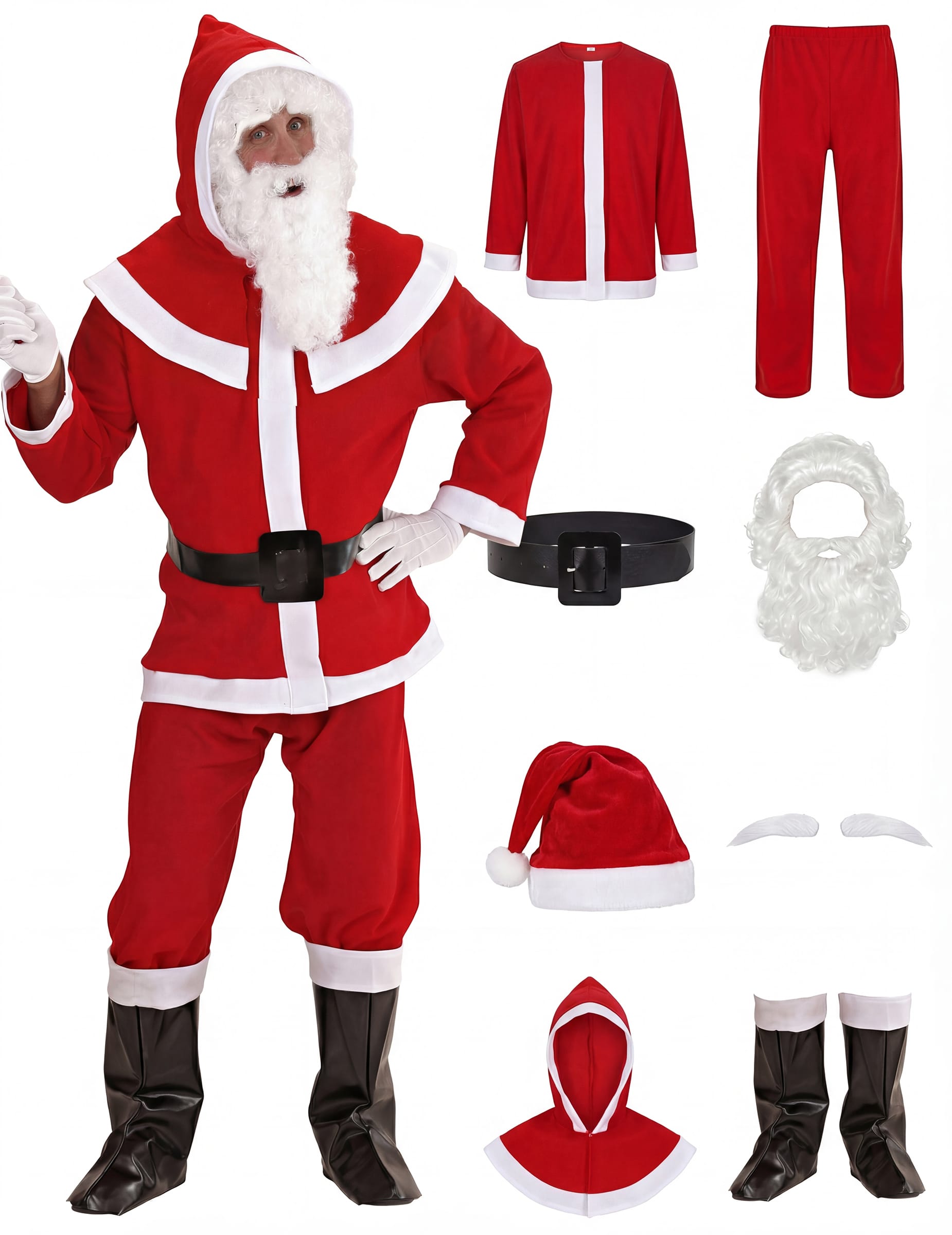 Weihnachtsmann-Herrenkostüm Nikolaus rot-weiss-schwarz